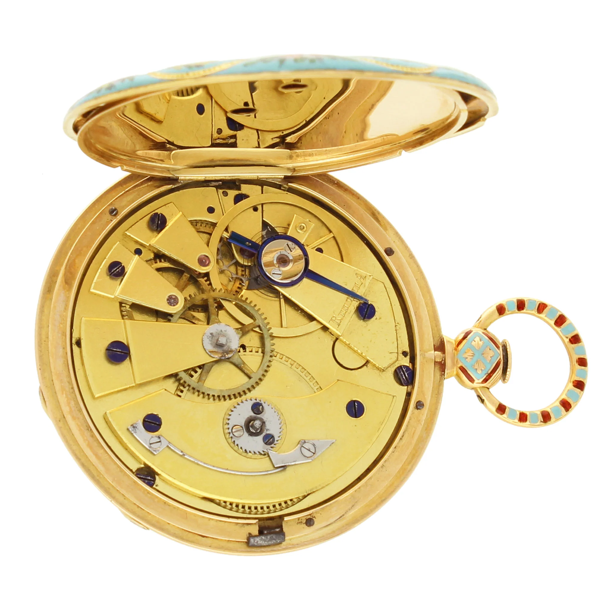 18ct yellow gold Swiss enamel set open face pocketwatch. Made 1840's - Image 3