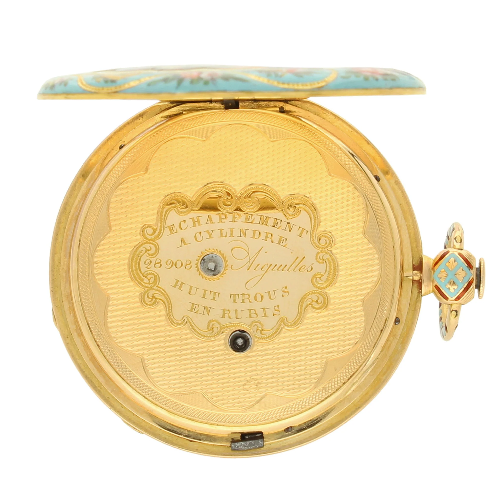 18ct yellow gold Swiss enamel set open face pocketwatch. Made 1840's - Image 4