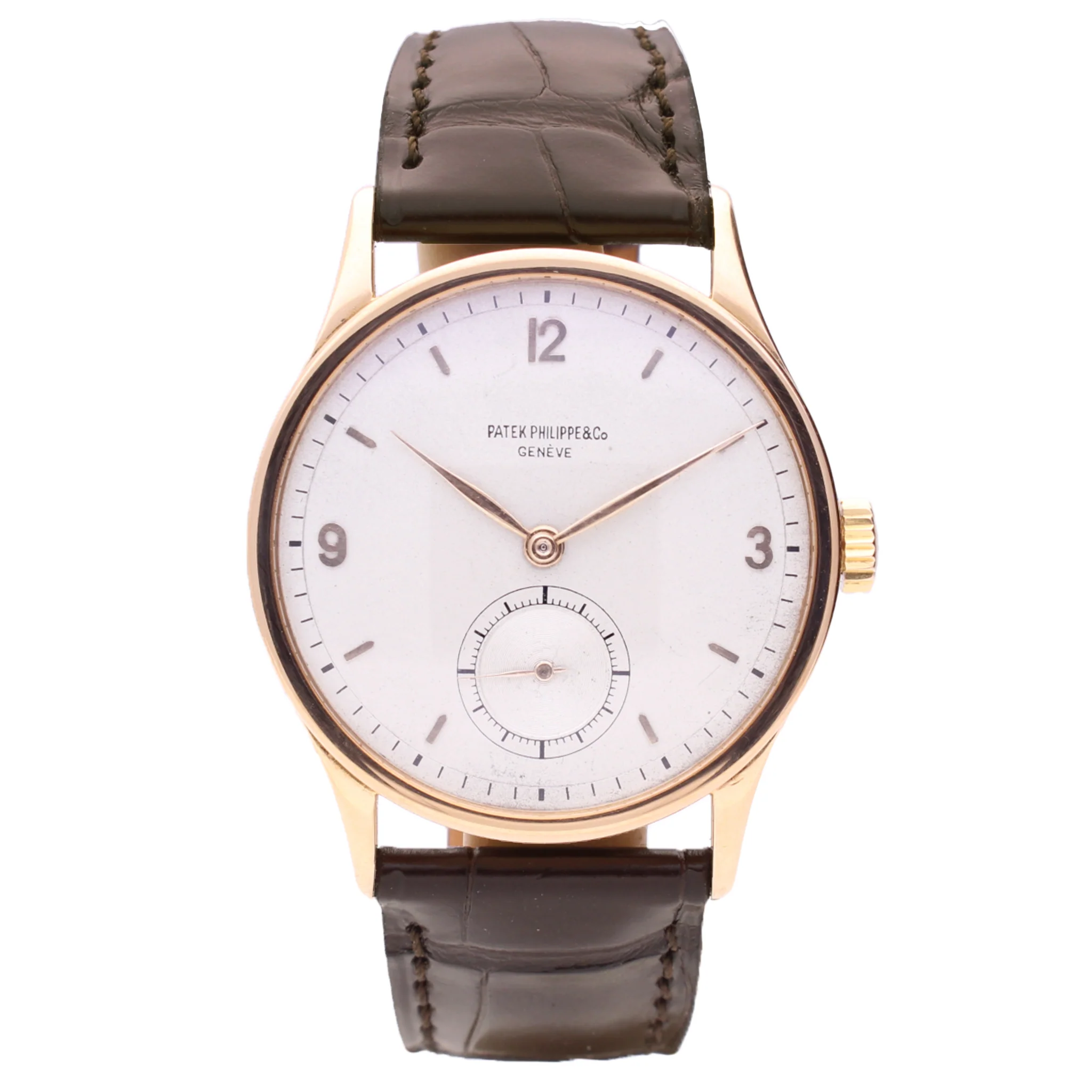 18ct rose gold Patek Philippe ref. 570 Calatravone wristwatch. Made 1946