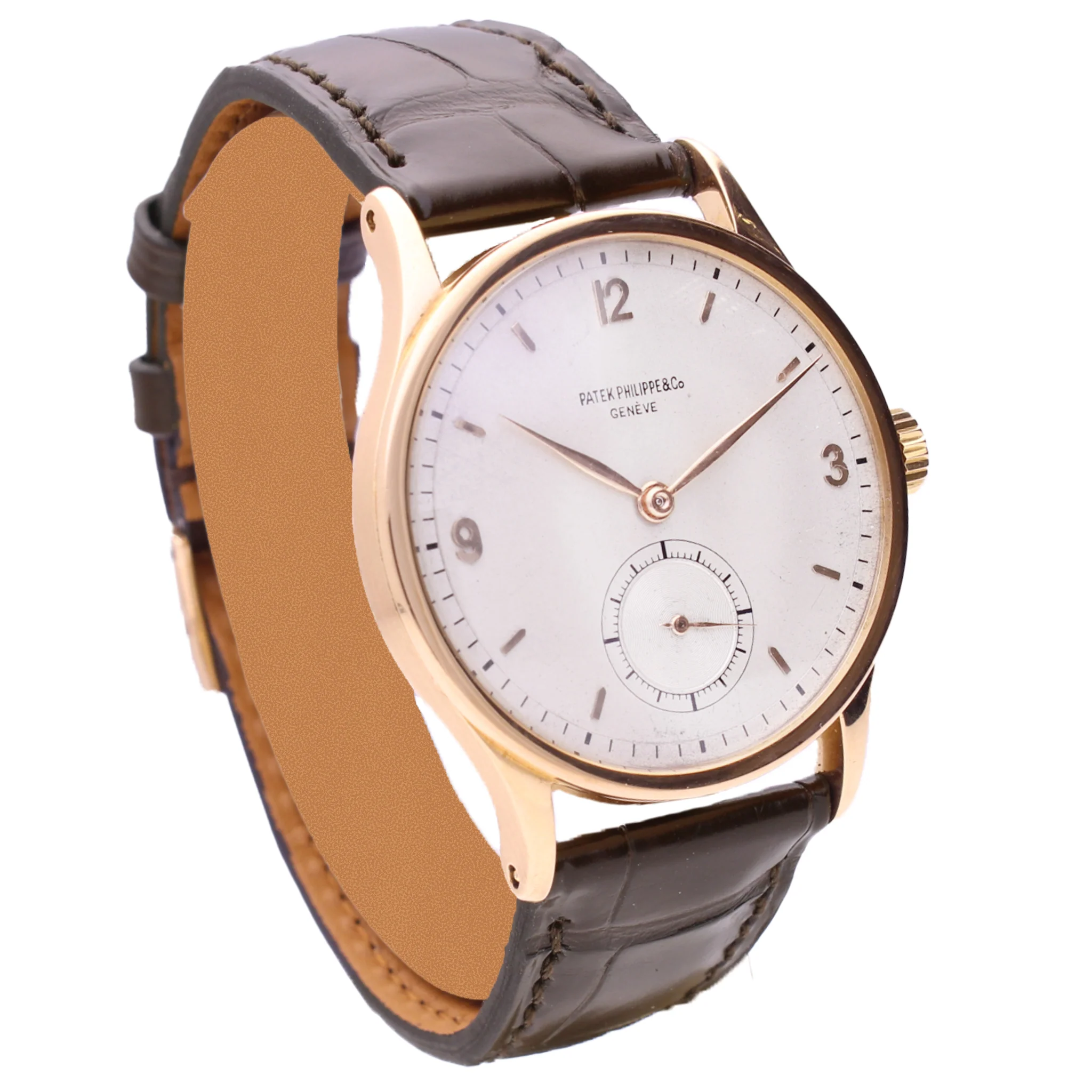 18ct rose gold Patek Philippe ref. 570 Calatravone wristwatch. Made 1946 - Image 3