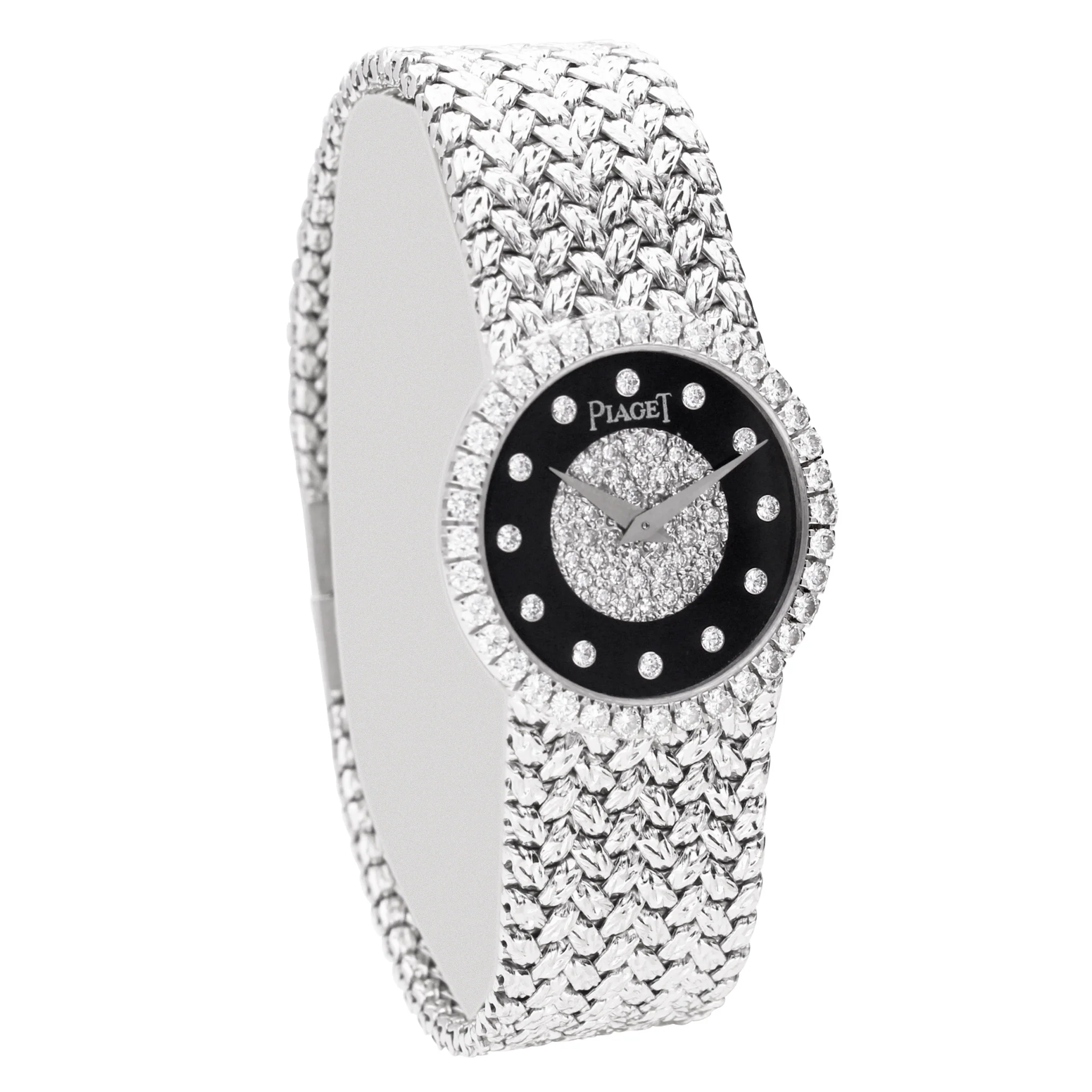 18ct white gold Piaget bracelet watch with onyx & diamond set dial. Made 1970 - Image 3
