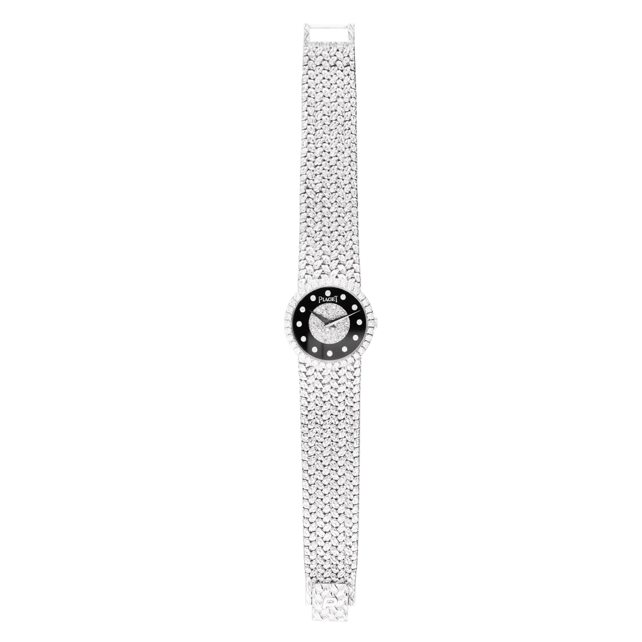 18ct white gold Piaget bracelet watch with onyx & diamond set dial. Made 1970 - Image 5