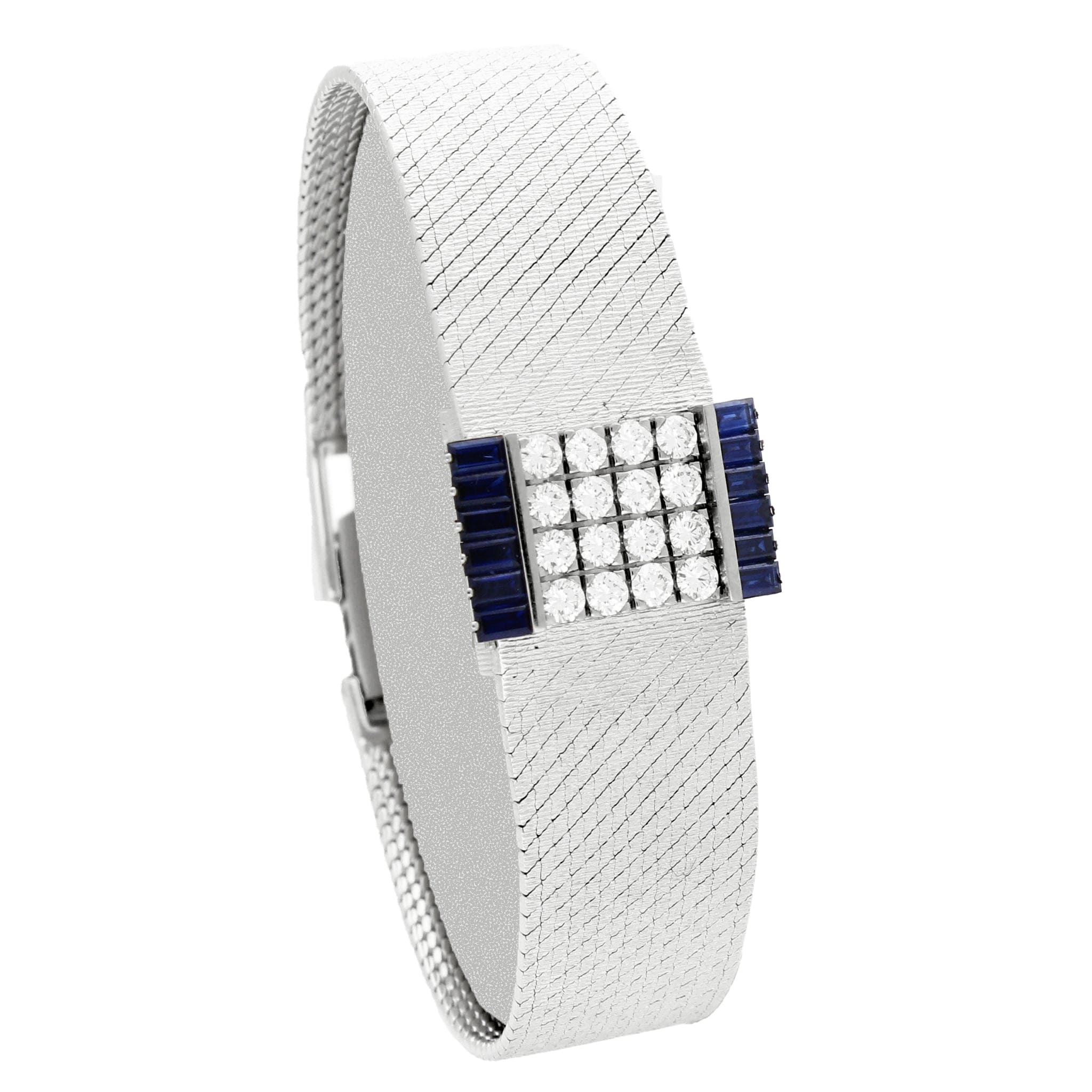 18ct white gold Patek Philippe ref. 3319 diamond & sapphire set bracelet watch. Made 1967 - Image 3