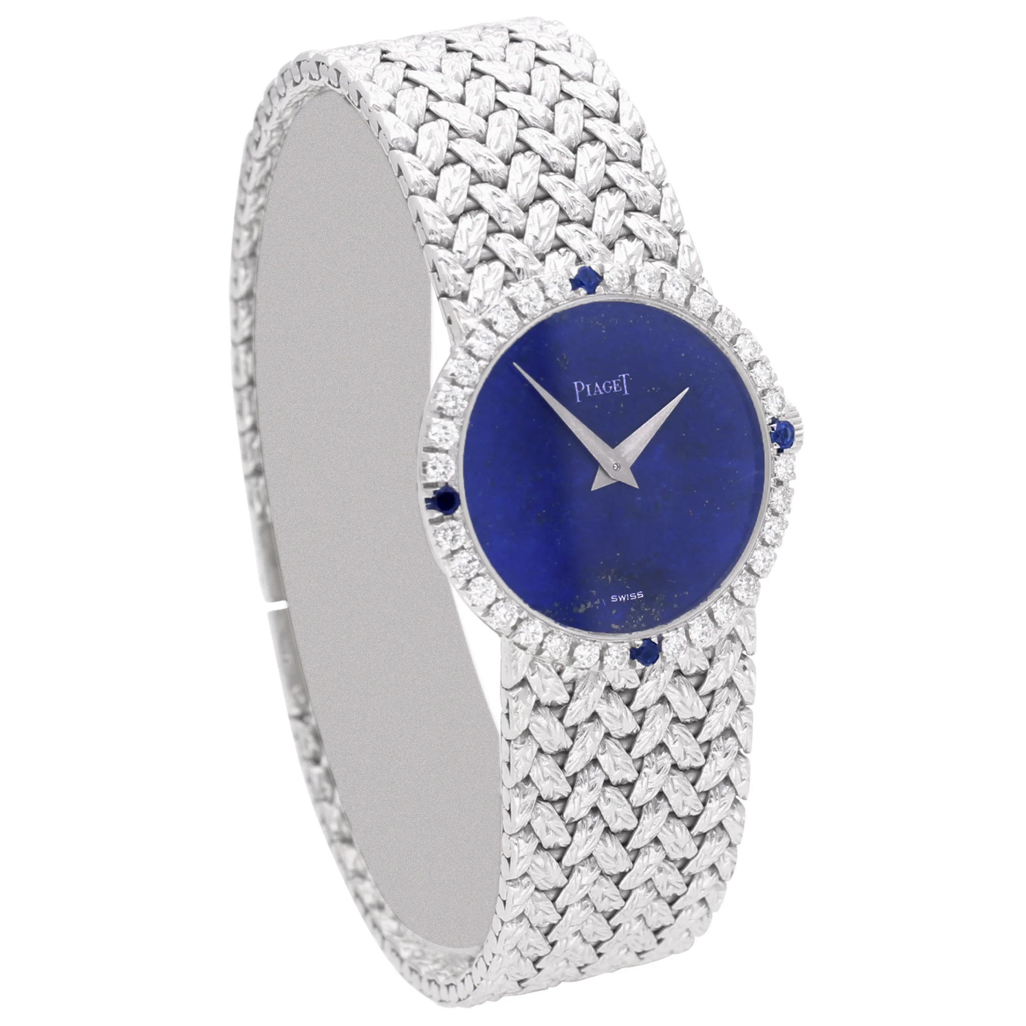 18ct white gold Piaget ref. 9706 bracelet watch with lapis lazuli dial and diamond set bezel. Made 1970's - Image 3