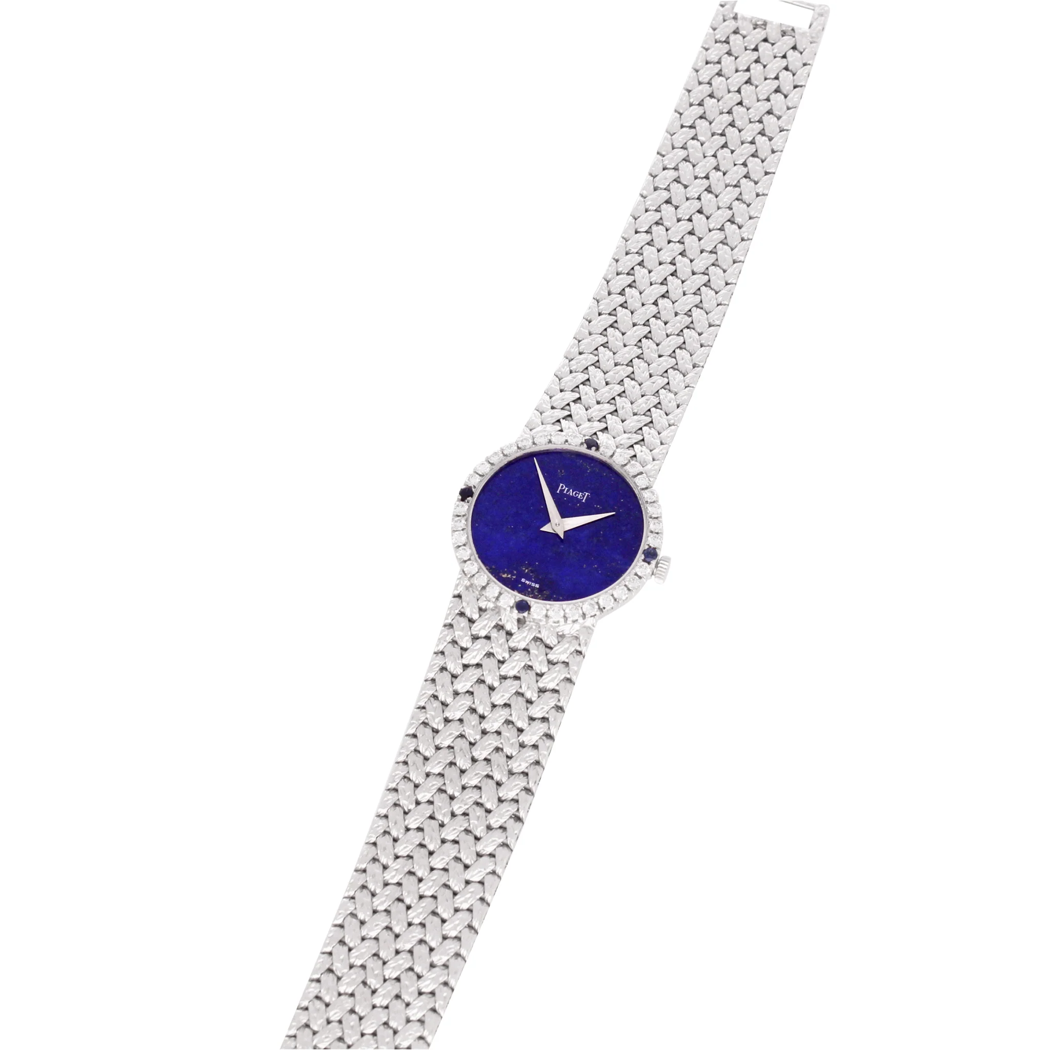 18ct white gold Piaget ref. 9706 bracelet watch with lapis lazuli dial and diamond set bezel. Made 1970's - Image 4