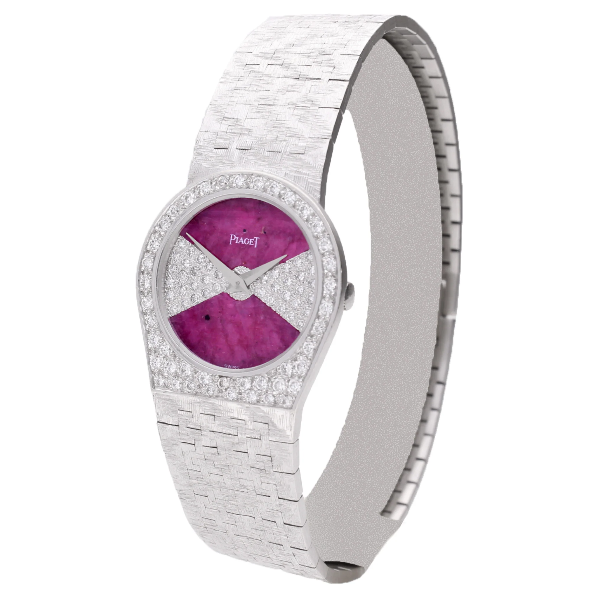 18ct white gold Piaget ref. 90810 bareclet watch with diamond and ruby set dial and diamond set bezel. Made 1970's - Image 2
