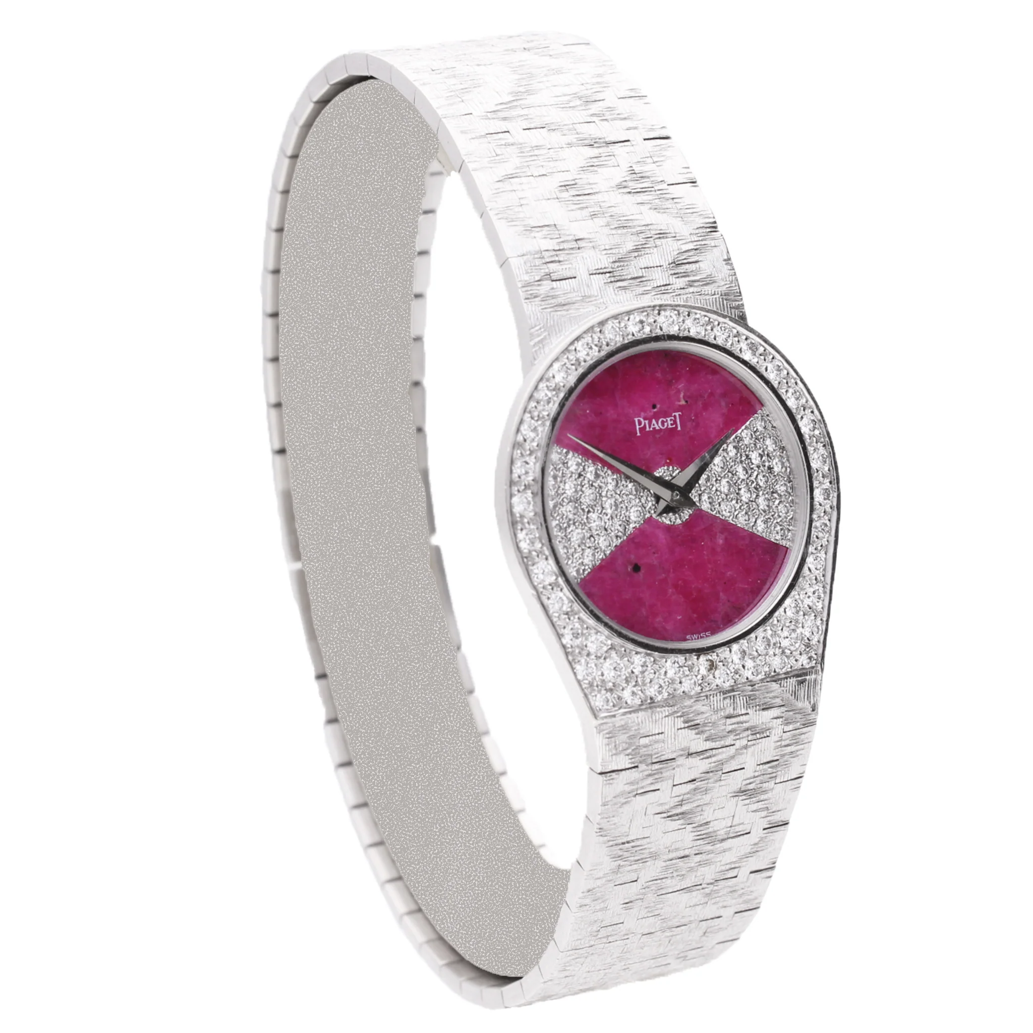 18ct white gold Piaget ref. 90810 bareclet watch with diamond and ruby set dial and diamond set bezel. Made 1970's - Image 3