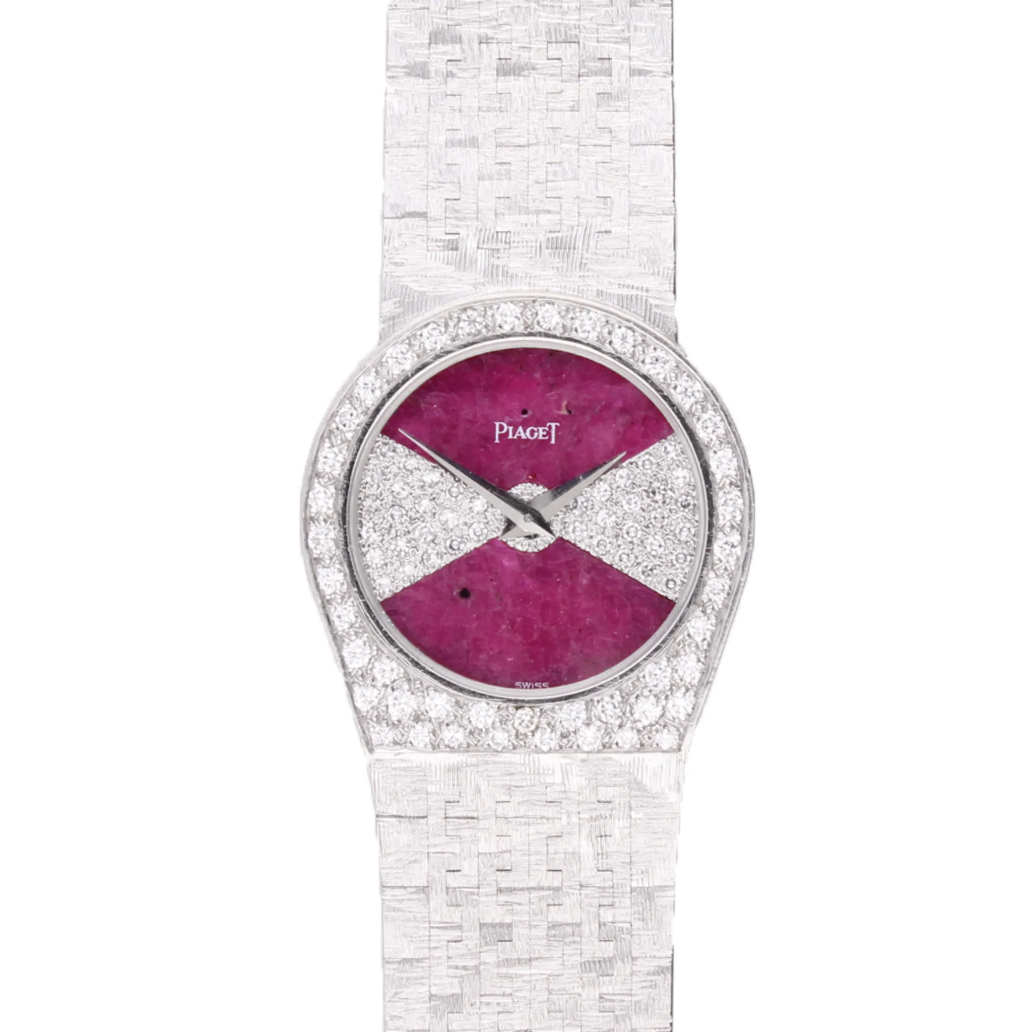 18ct white gold Piaget ref. 90810 bareclet watch with diamond and ruby set dial and diamond set bezel. Made 1970's - Image 5