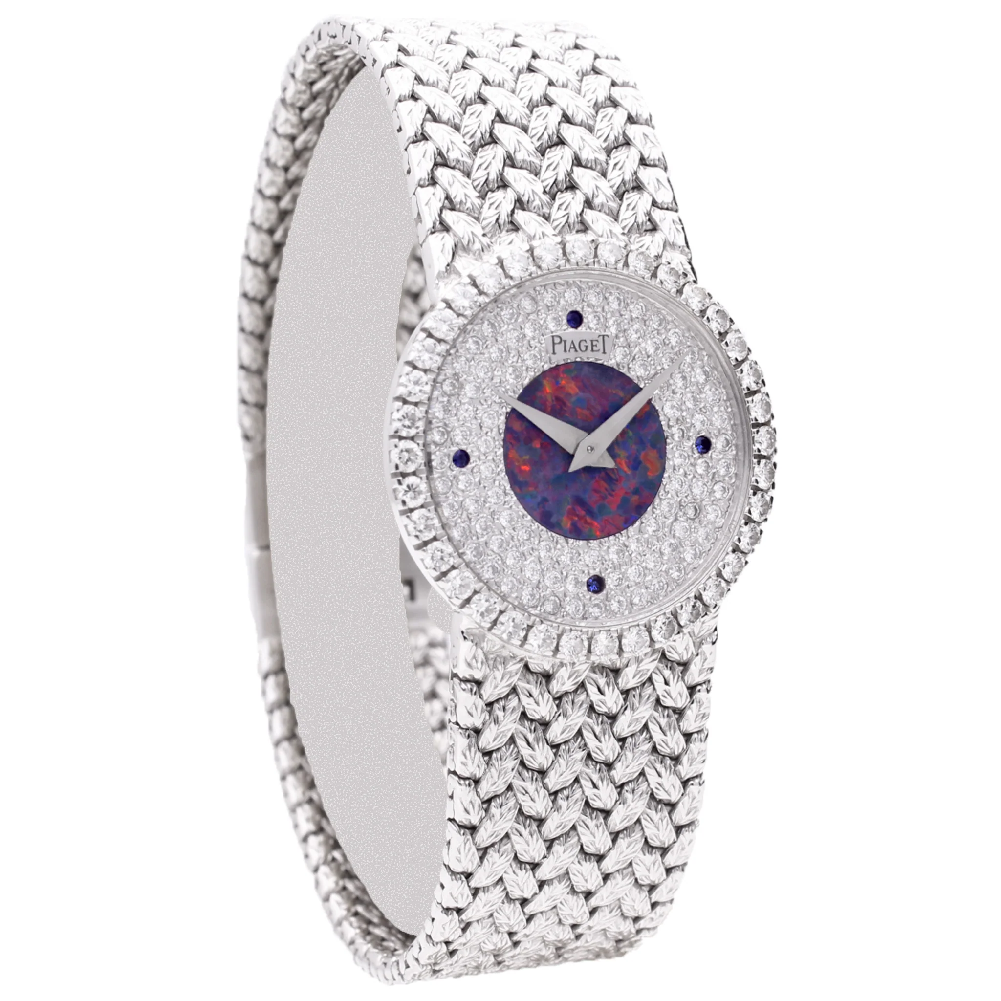 18ct white gold Piaget ref. 9706 opal and pave diamond dial bracelet watch. Made 1970 - Image 3