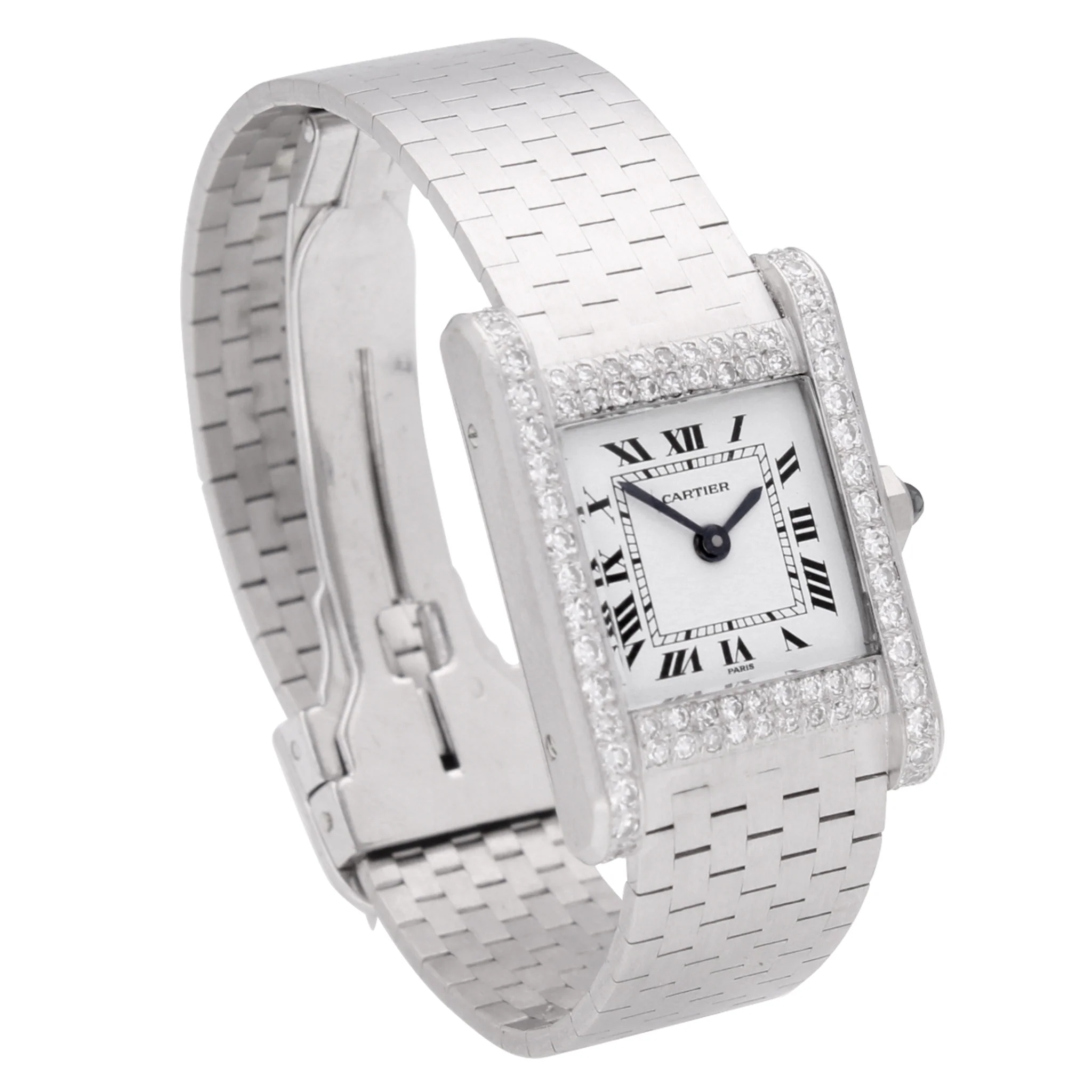 18ct white gold and diamond set Cartier ref. 78093 Tank Normale wristwatch. Made 1980's - Image 3