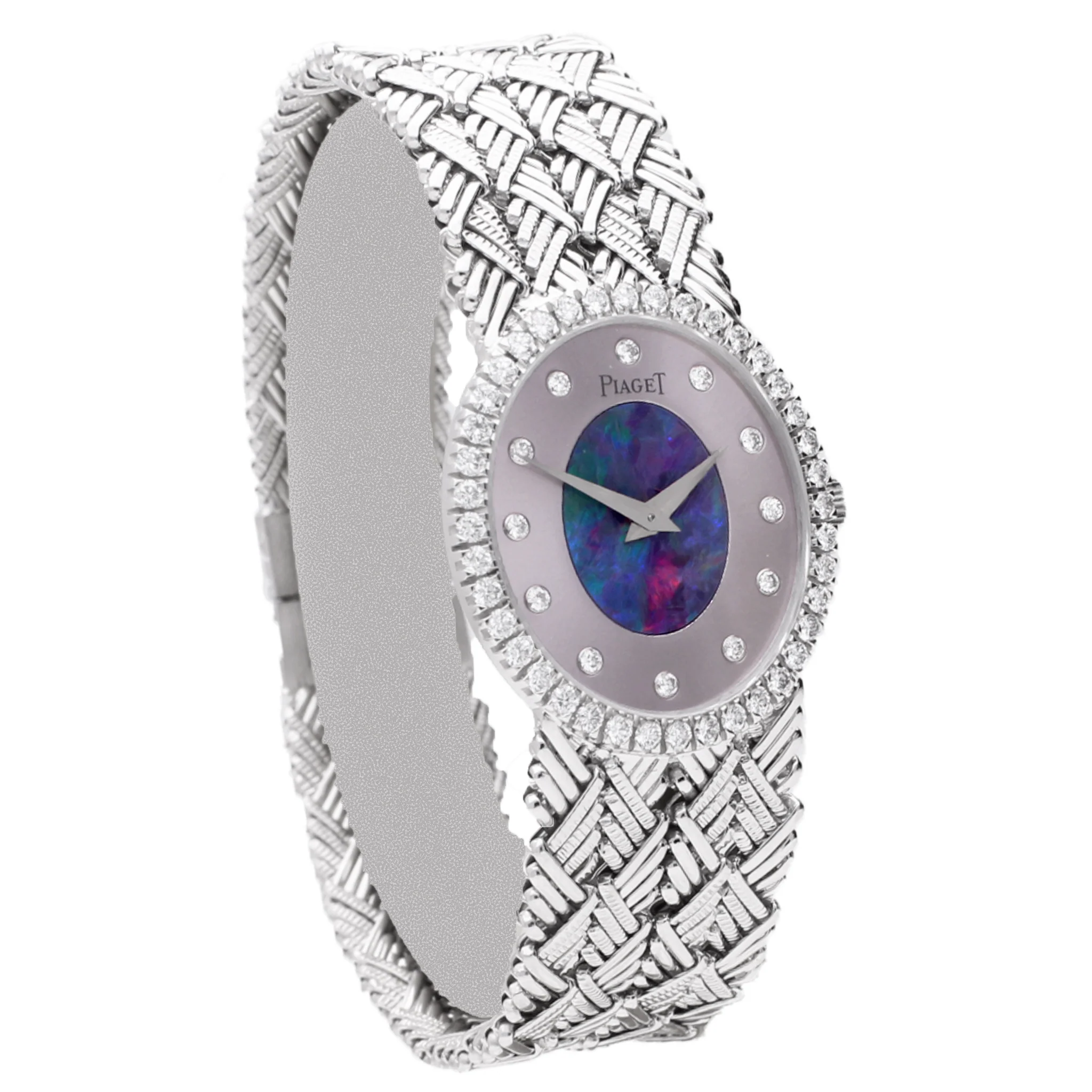 18ct white gold Piaget ref. 9826 opal/pearl set dial and diamond set bezel bracelet watch. Made 1970 - Image 3