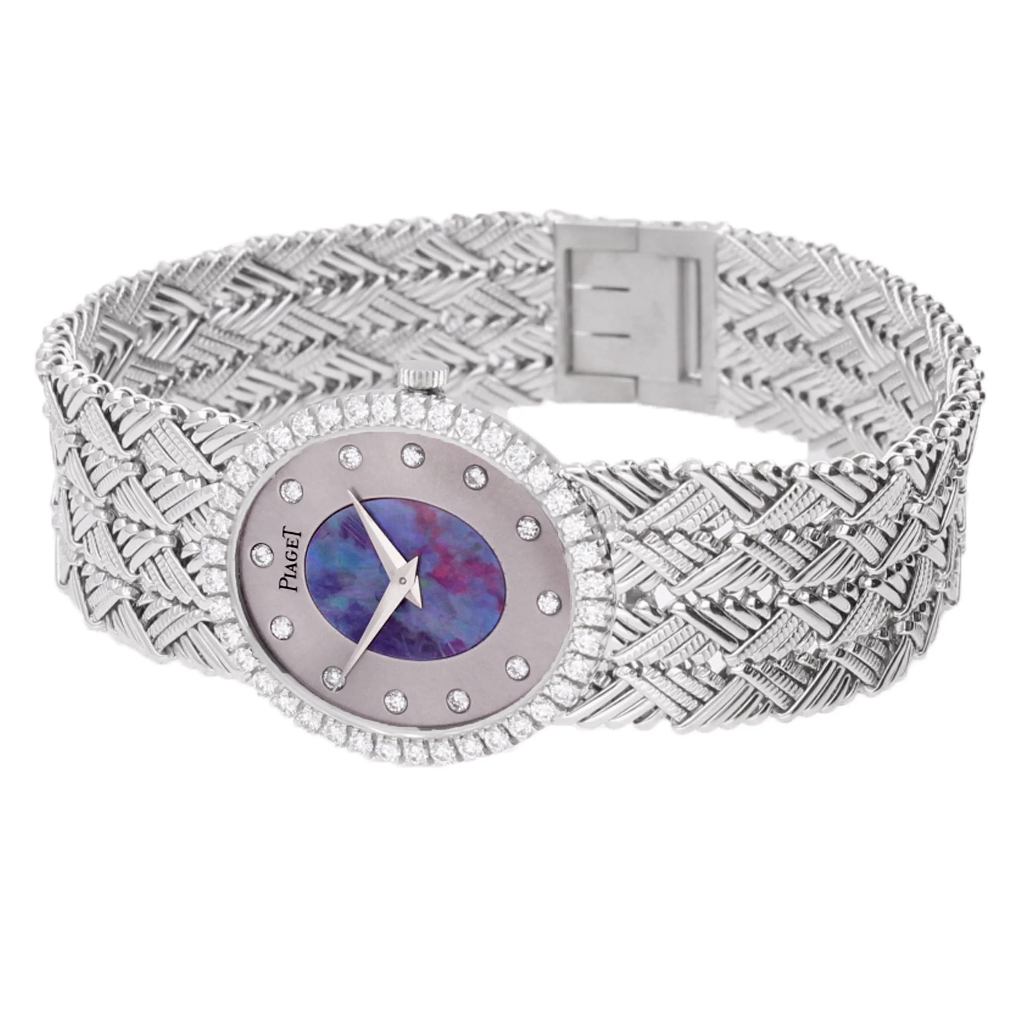 18ct white gold Piaget ref. 9826 opal/pearl set dial and diamond set bezel bracelet watch. Made 1970 - Image 4