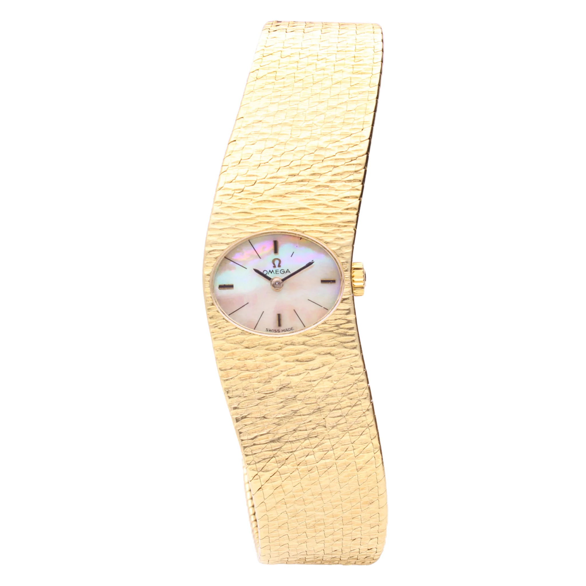 18ct yellow gold OMEGA bracelet watch with Mother of Pearl dial. Made 1970