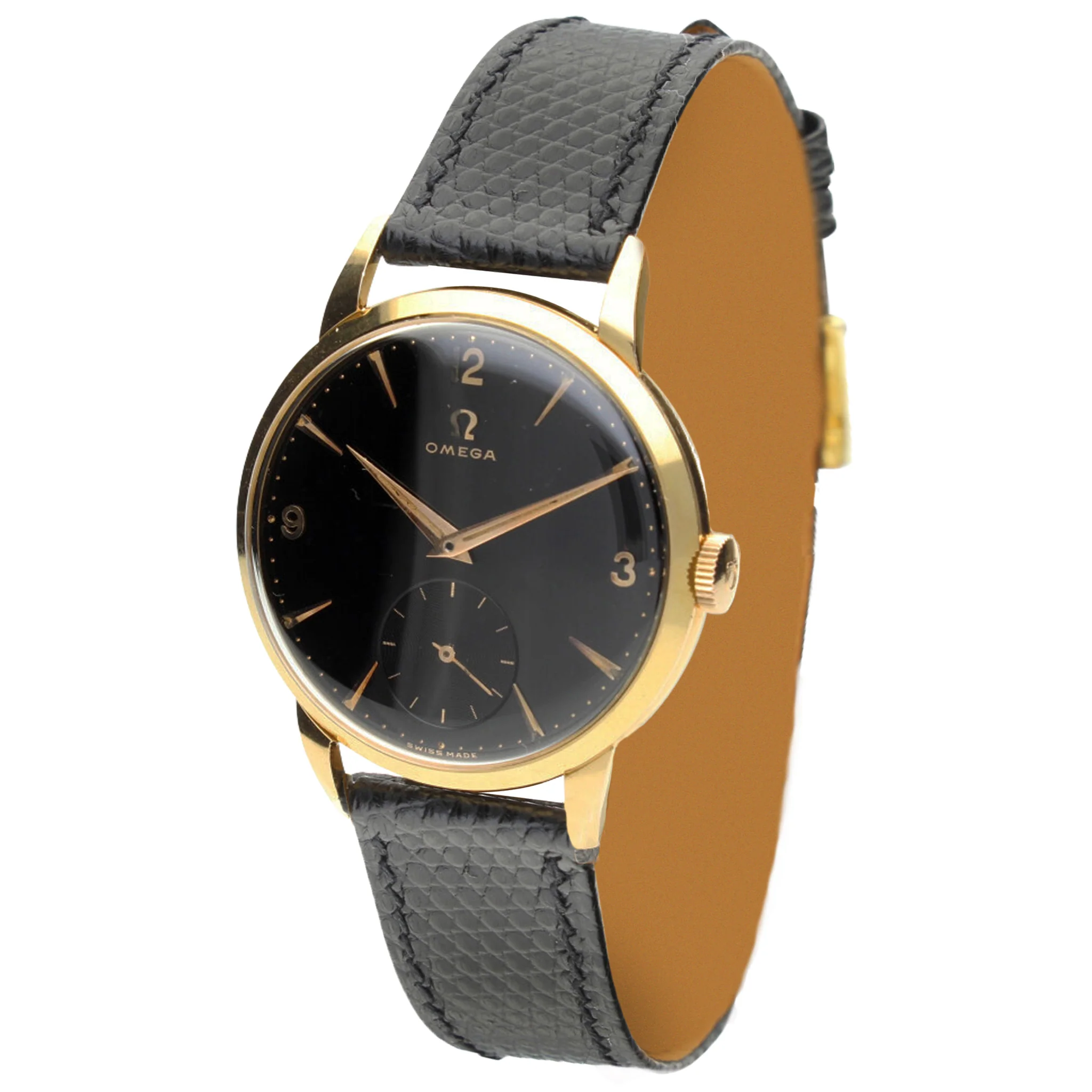 18ct yellow gold OMEGA black dial dress wristwatch. Made 1955 - Image 2