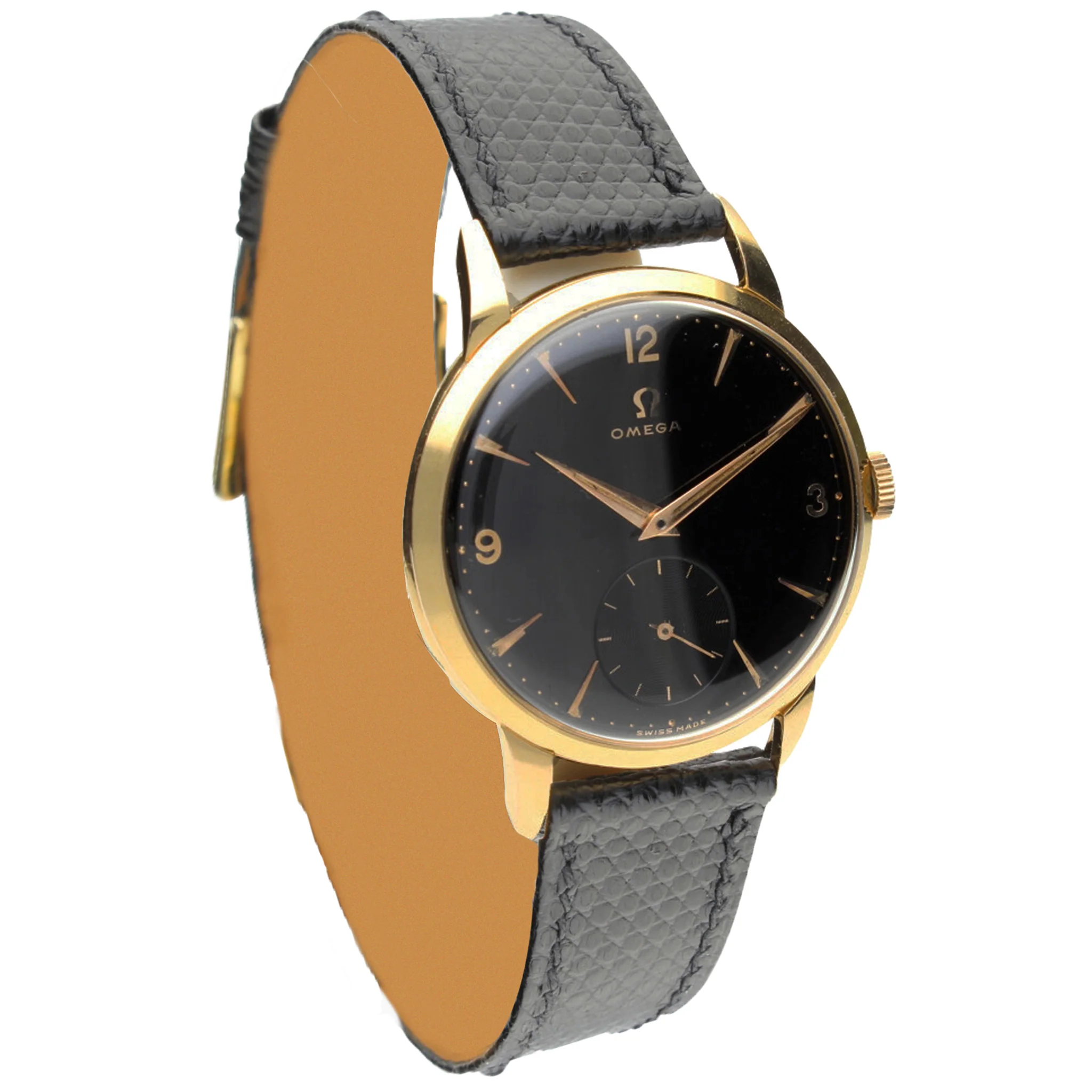 18ct yellow gold OMEGA black dial dress wristwatch. Made 1955 - Image 3