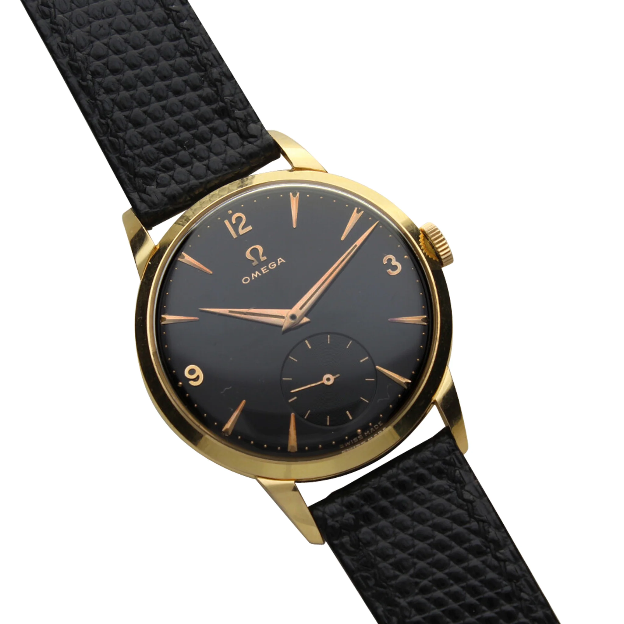 18ct yellow gold OMEGA black dial dress wristwatch. Made 1955 - Image 5