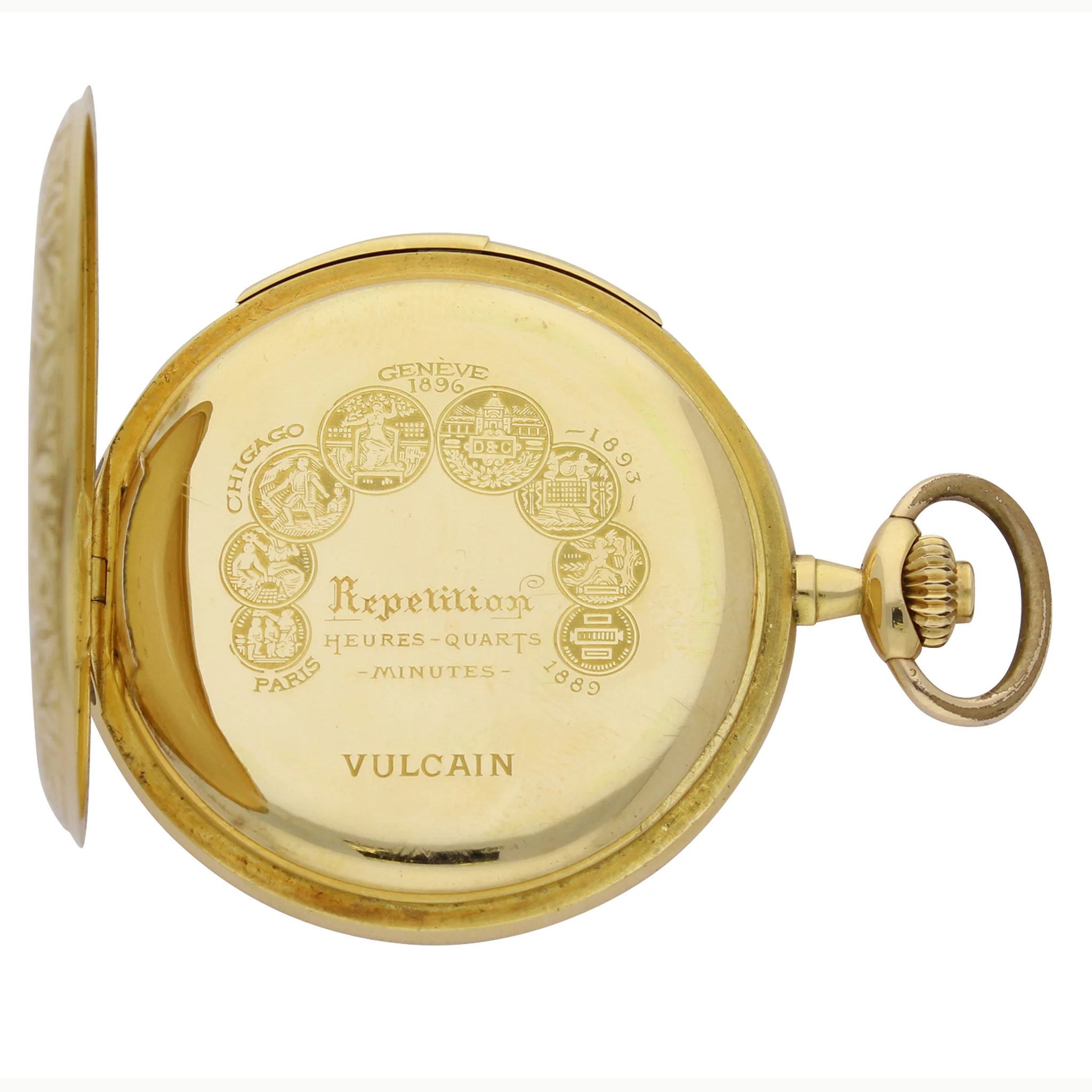 18ct yellow gold Vulcain, engraved full hunter minute repeating pocket watch. Circa 1890s - Image 4