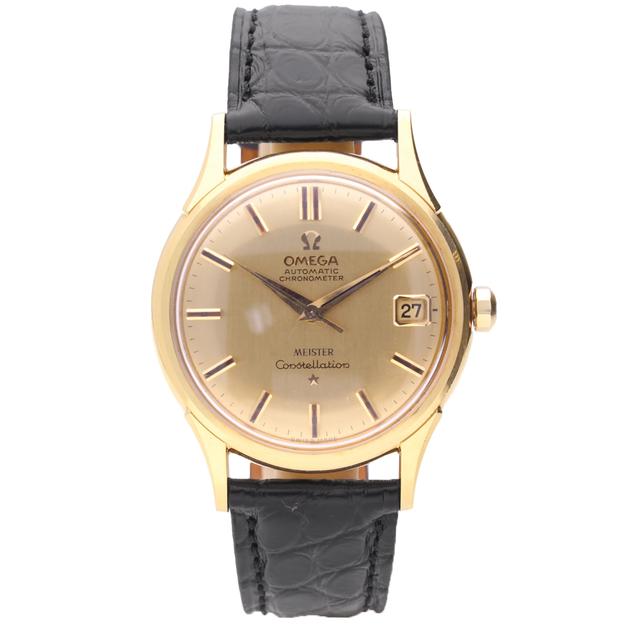 18ct yellow gold OMEGA Constellation automatic chronometer wristwatch, retailed by MEISTER. Made 1961