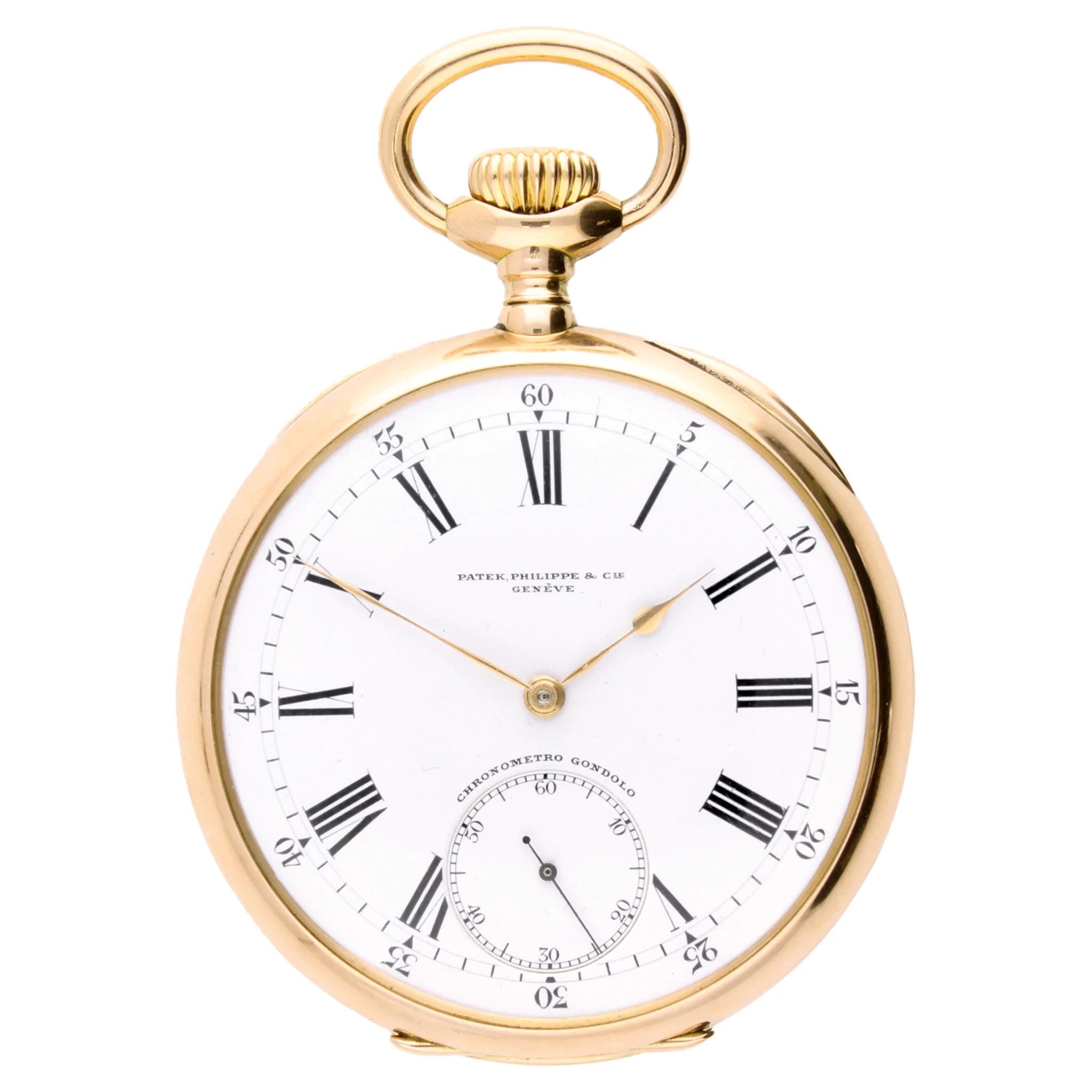 18ct yellow gold Patek Philippe open face 'Gondolo' pocketwatch.