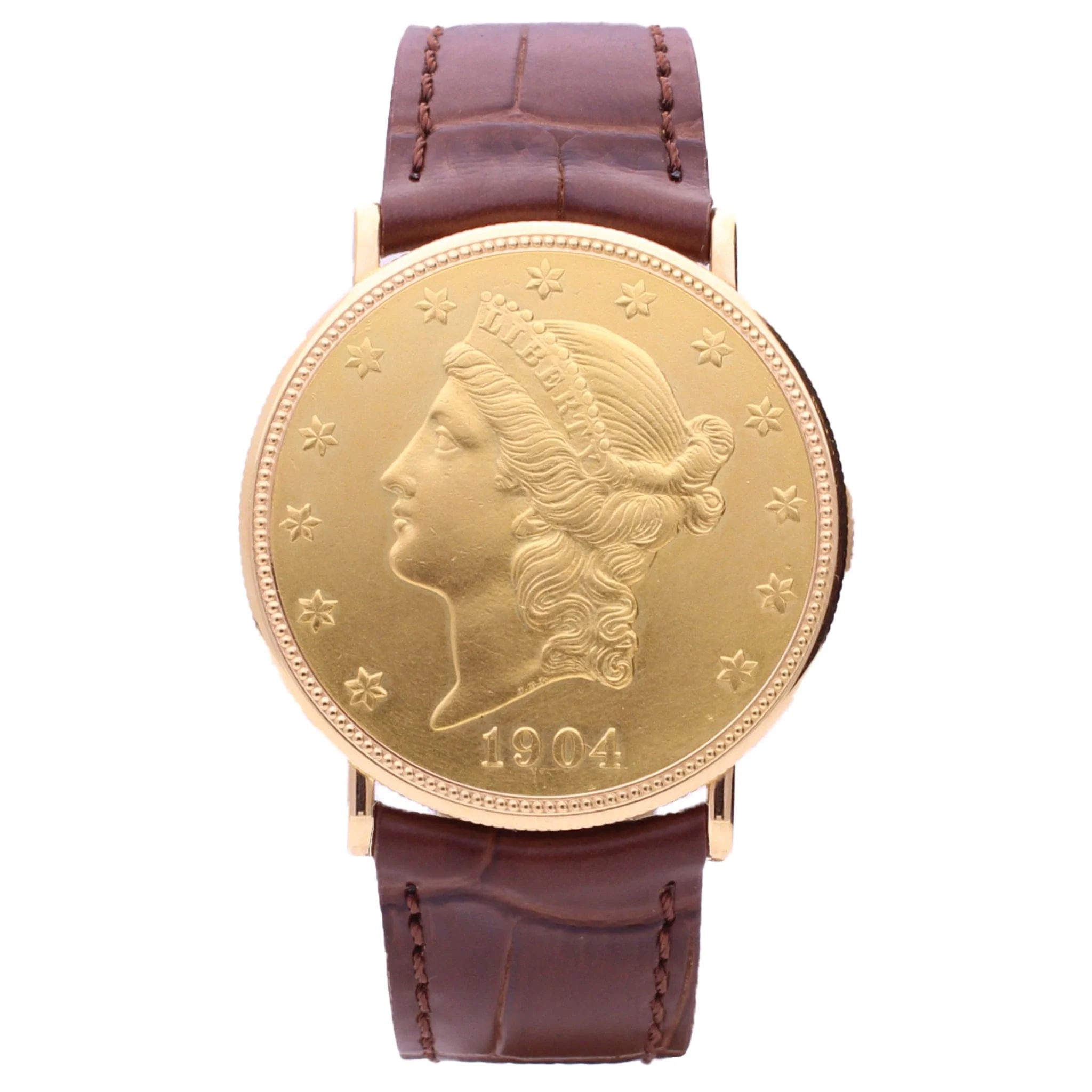 18ct yellow gold Piaget USD $20 coin wristwatch. Made 1995