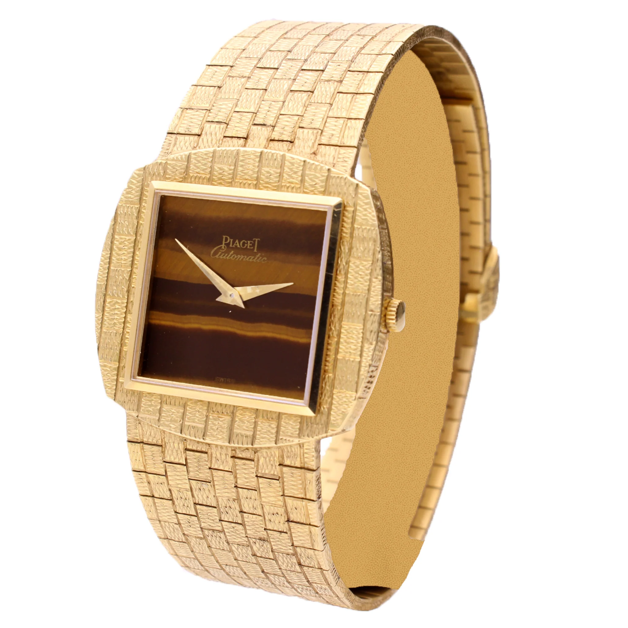 18ct yellow gold Piaget ref. 12461 automatic bracelet watch with tigers eye dial. Made 1971 - Image 2