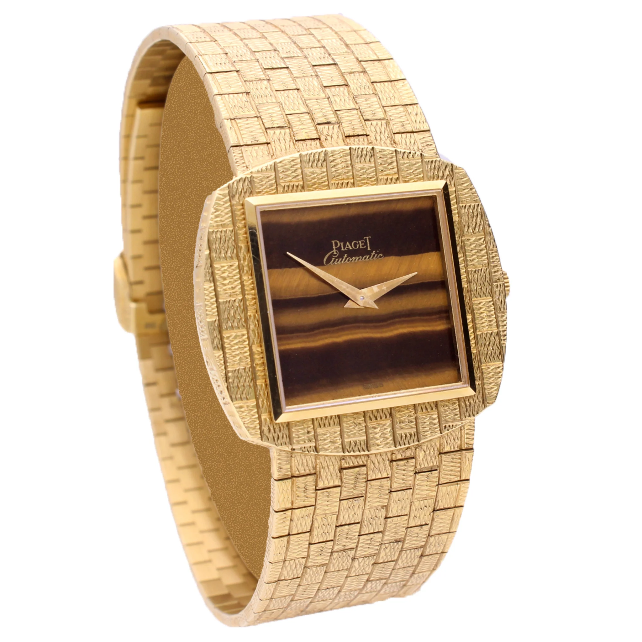18ct yellow gold Piaget ref. 12461 automatic bracelet watch with tigers eye dial. Made 1971 - Image 3