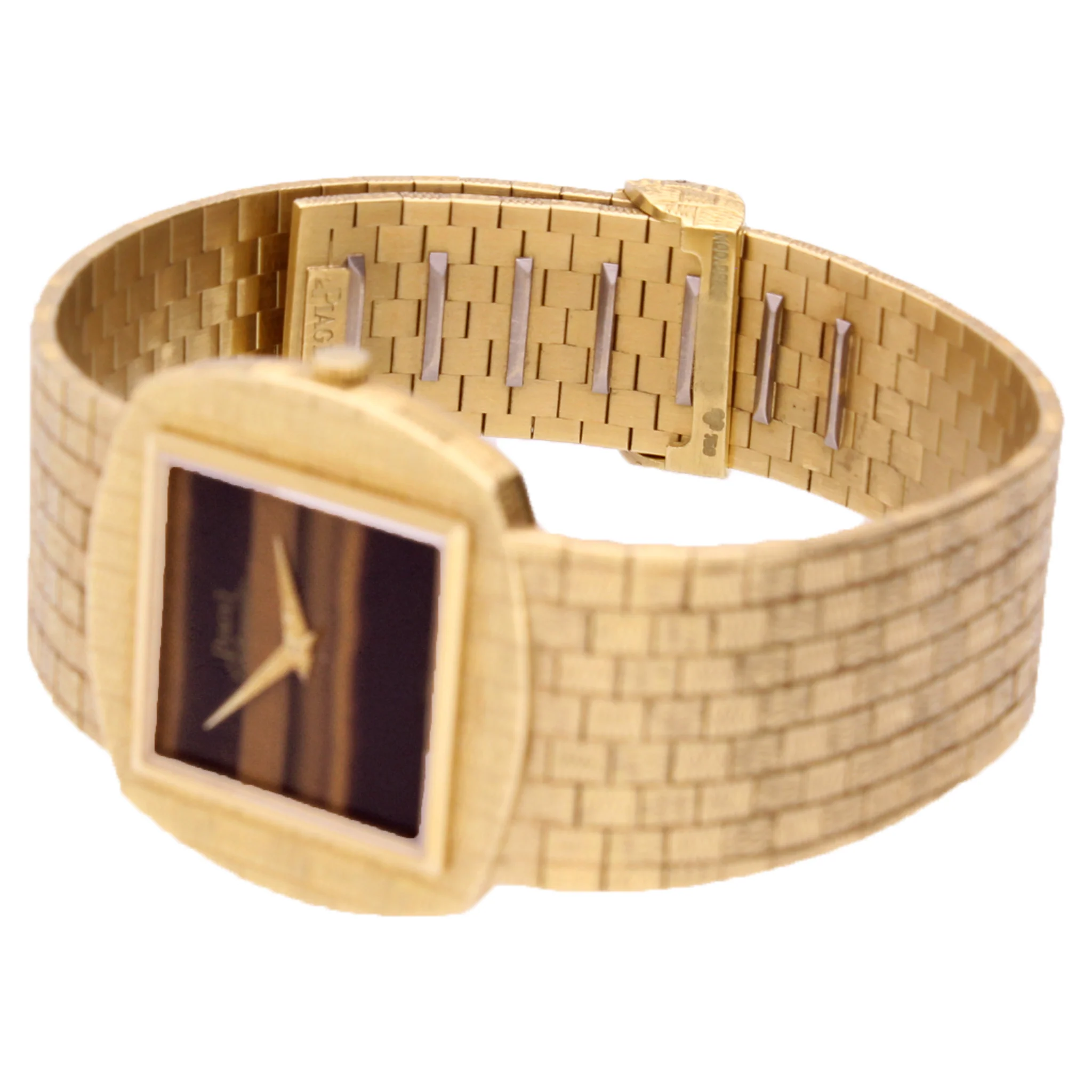 18ct yellow gold Piaget ref. 12461 automatic bracelet watch with tigers eye dial. Made 1971 - Image 4