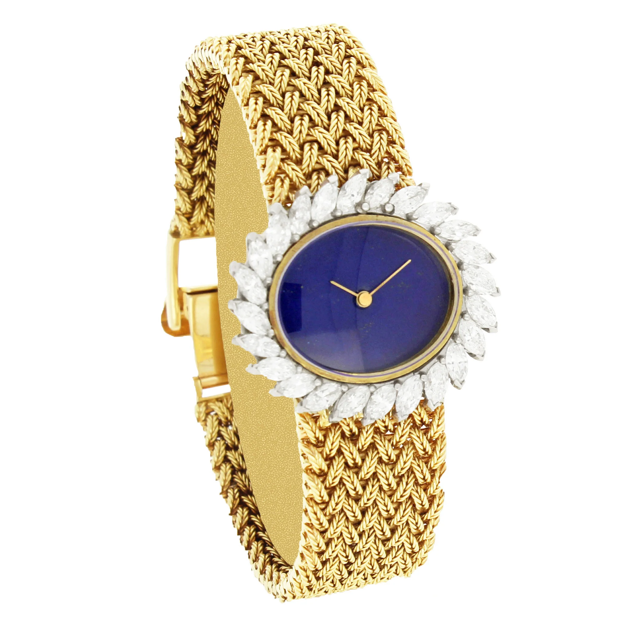 18ct yellow gold Ulysee Nardin, diamond set bracelet watch with lapis lazuli dial. Made 1970's - Image 3