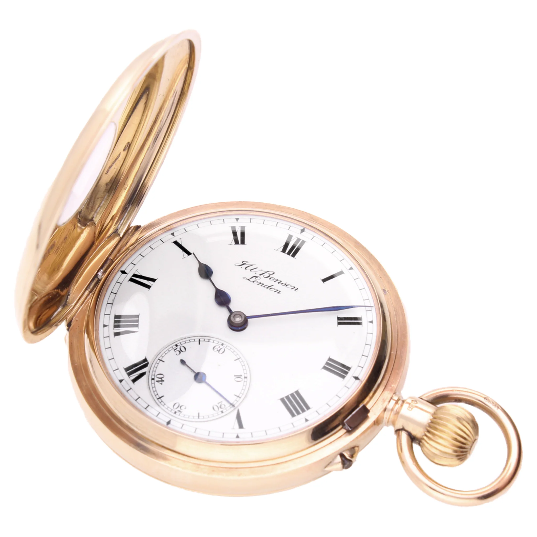 9ct yellow gold J.W. Benson half hunter pocketwatch. Made 1931 - Image 3
