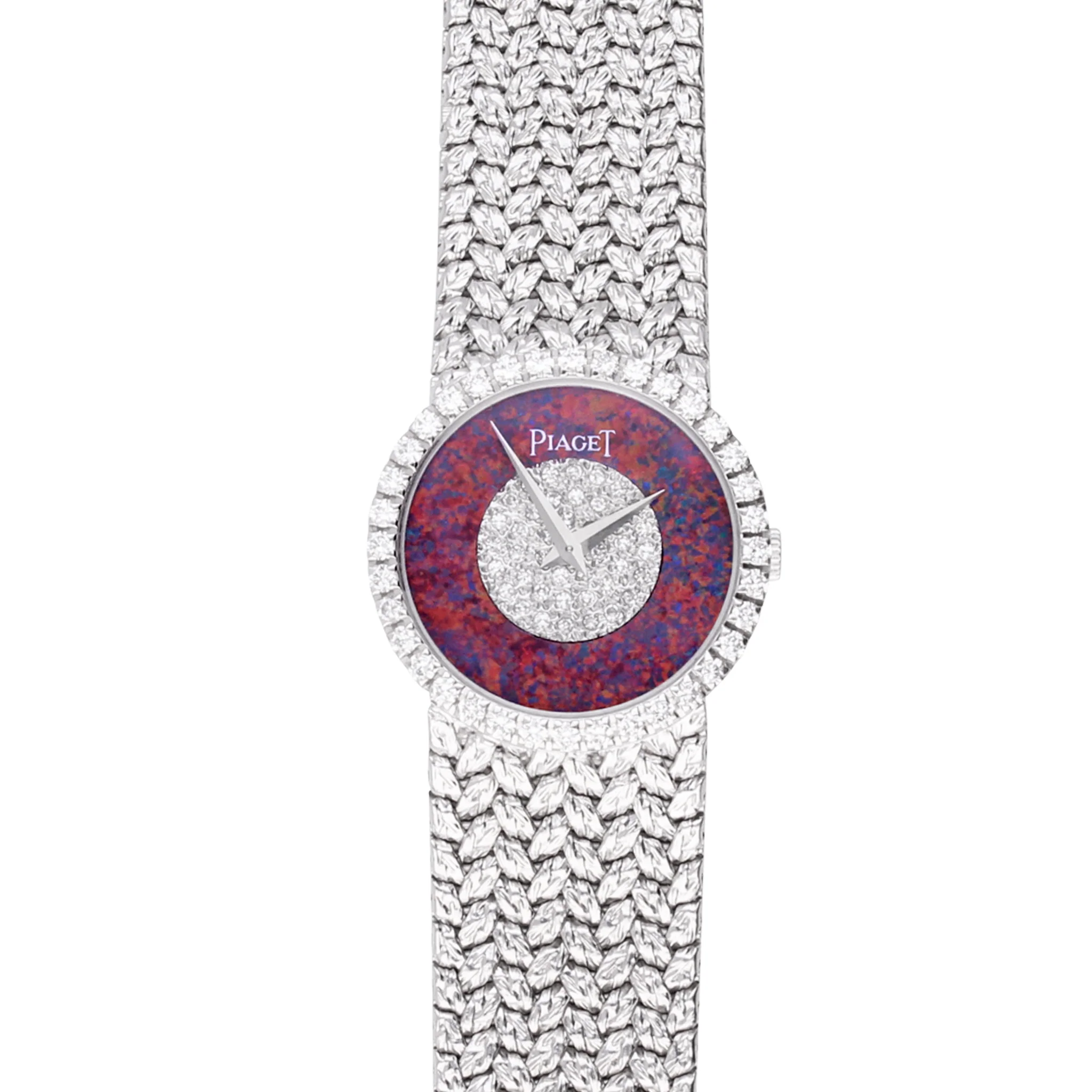 18ct white gold Piaget ref. 9706 bracelet watch with opal and pavé diamond set dial. Made 1970's - Image 4