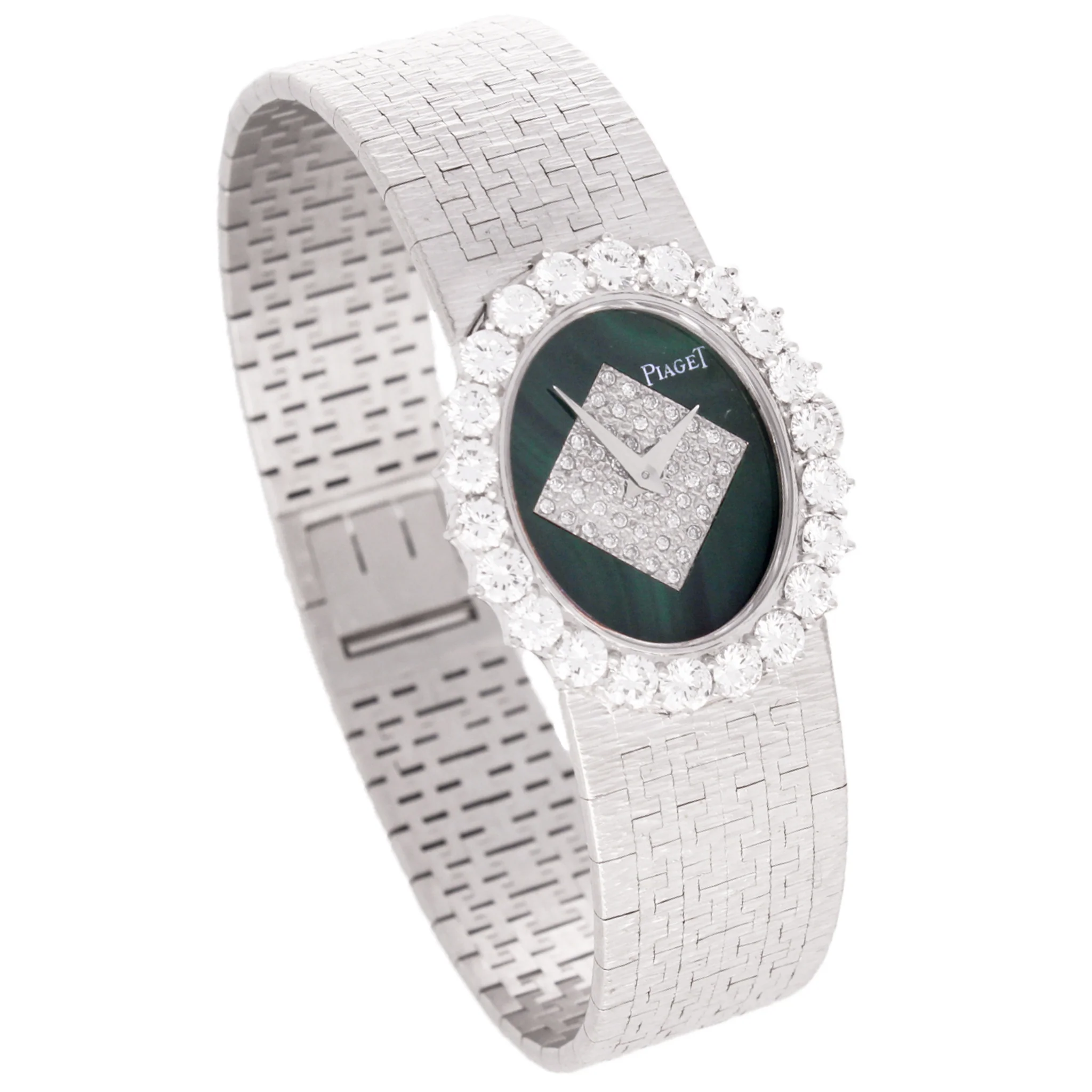 18ct white gold Piaget ref. 9338 diamond and malachite dial with diamond bezel bracelet watch. Made 1970 - Image 3