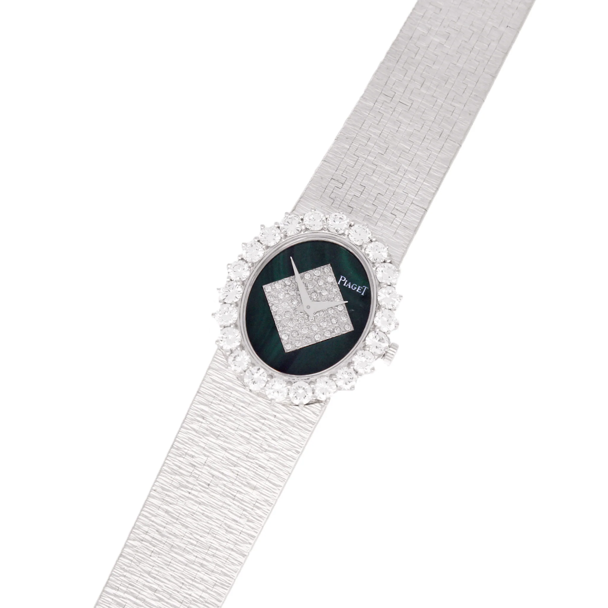 18ct white gold Piaget ref. 9338 diamond and malachite dial with diamond bezel bracelet watch. Made 1970 - Image 4
