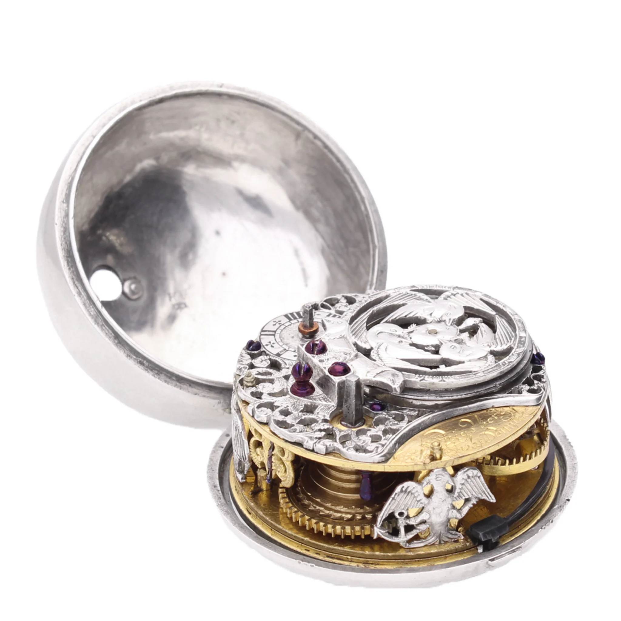 Silver Octavy Johann pair cased sun and moon verge watch. Made 1720 - Image 3