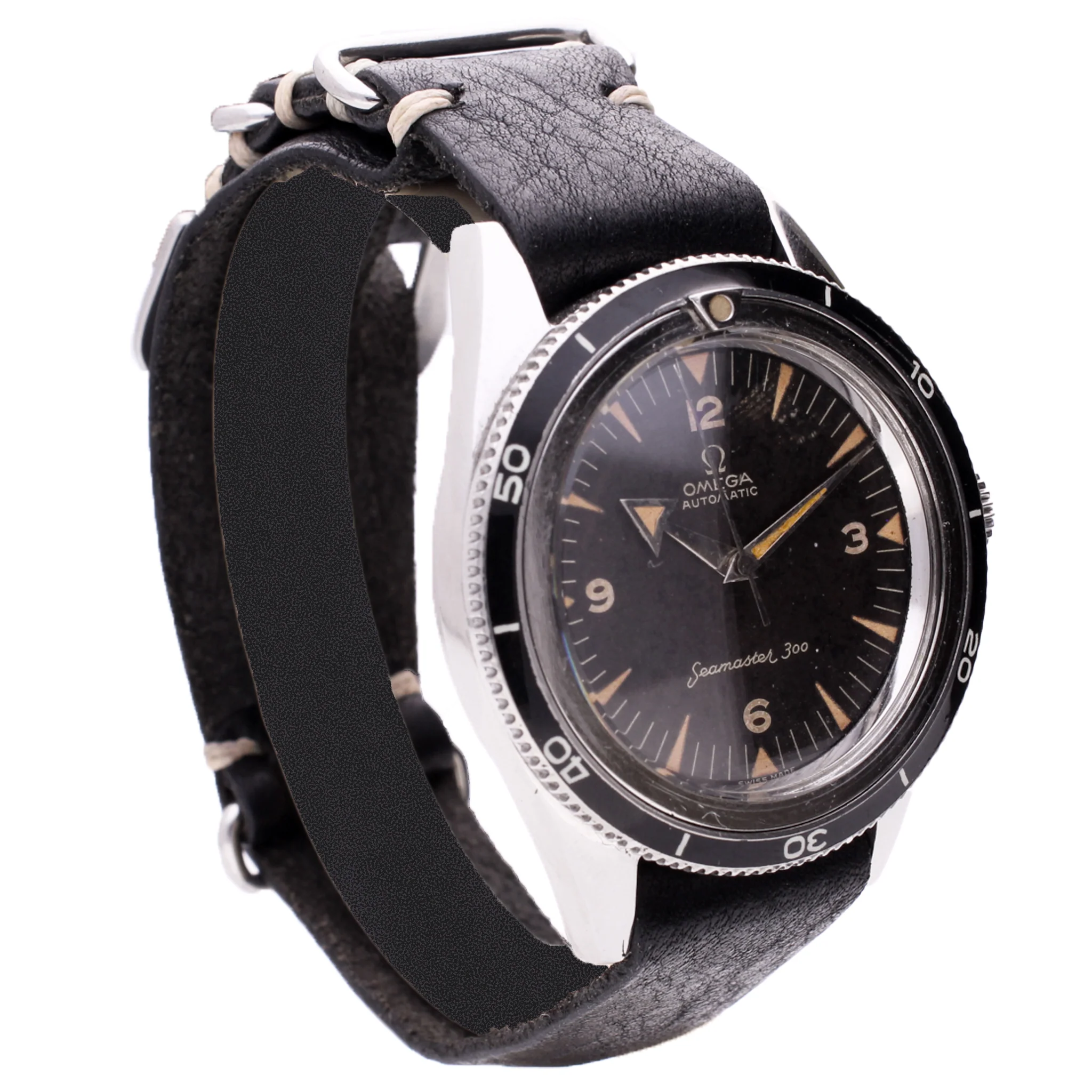 Stainless steel OMEGA '1st Generation' Seamaster 300 automatic wristwatch with enamel bezel. Made 1958 - Image 3