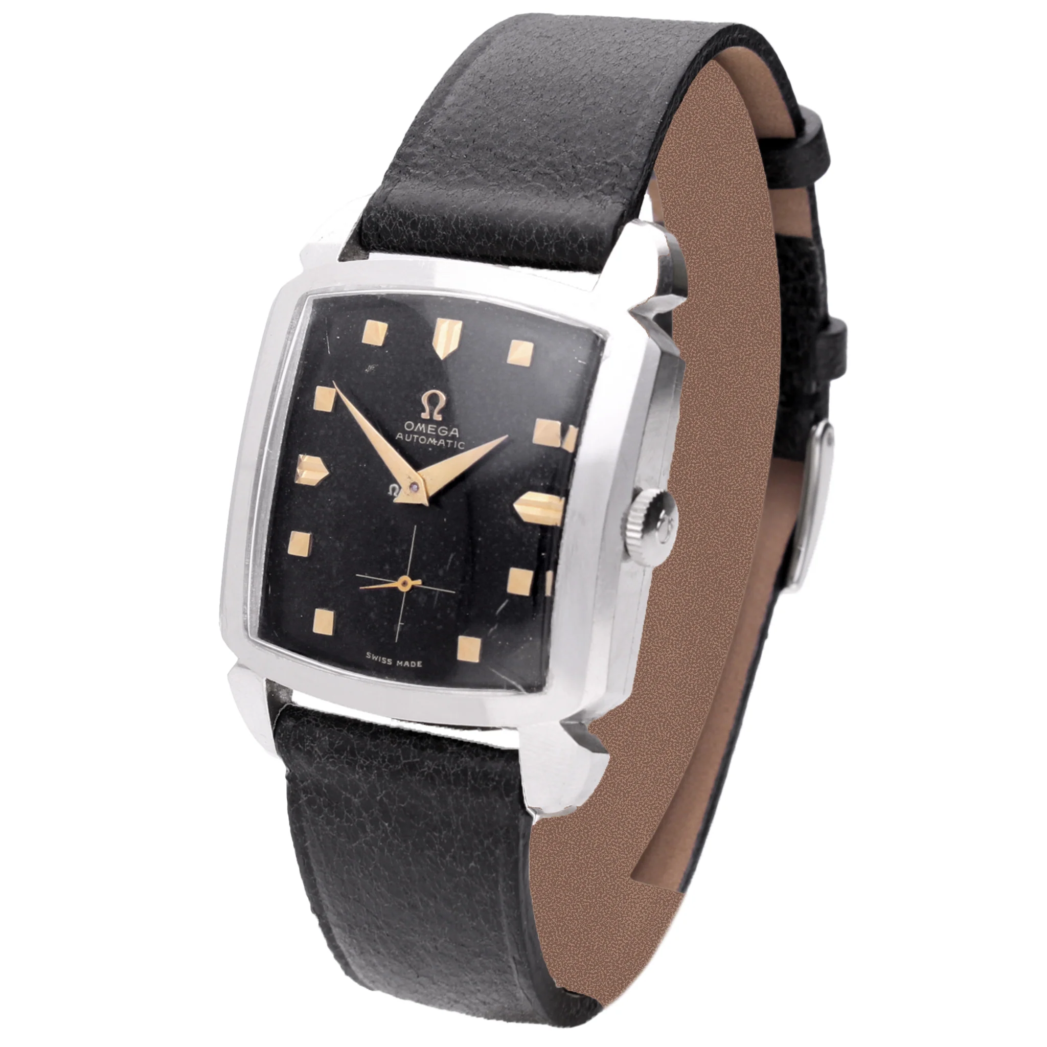 Stainless steel OMEGA 'Carré' wristwatch with black dial. Made 1953 - Image 2