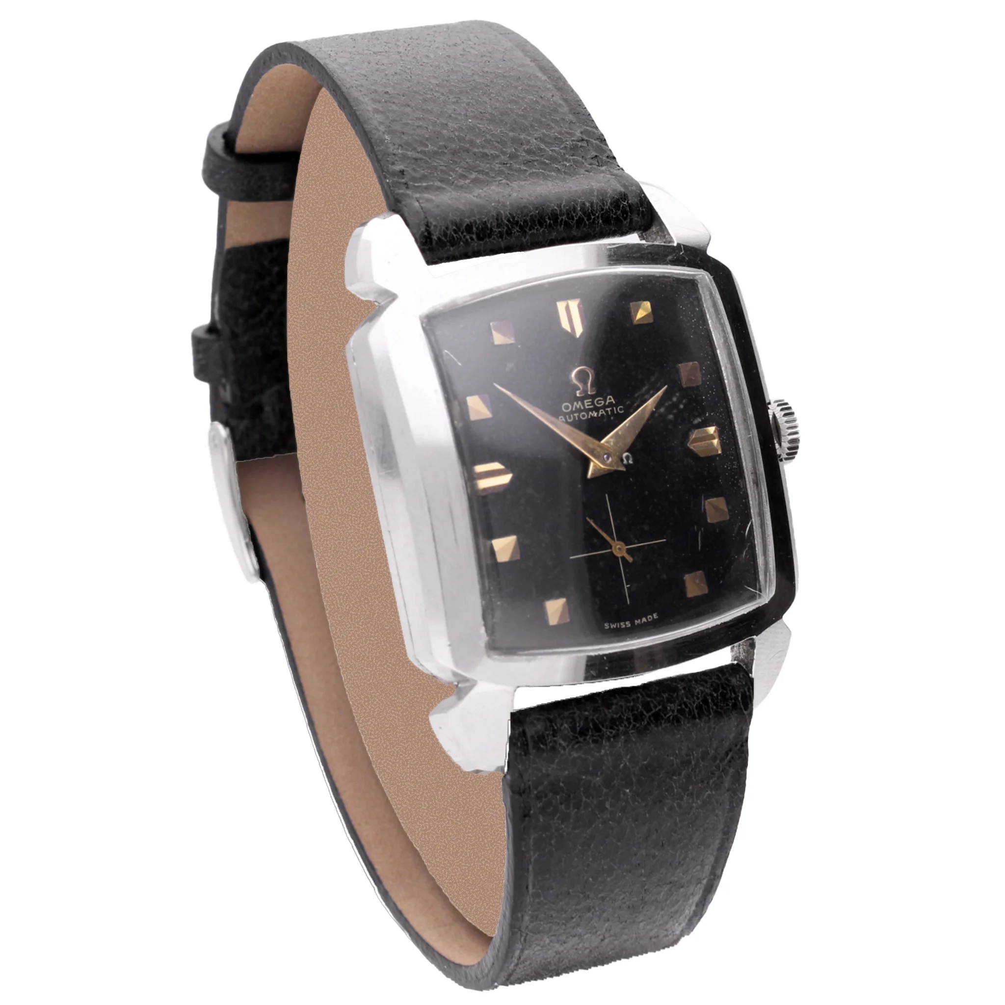 Stainless steel OMEGA 'Carré' wristwatch with black dial. Made 1953 - Image 3
