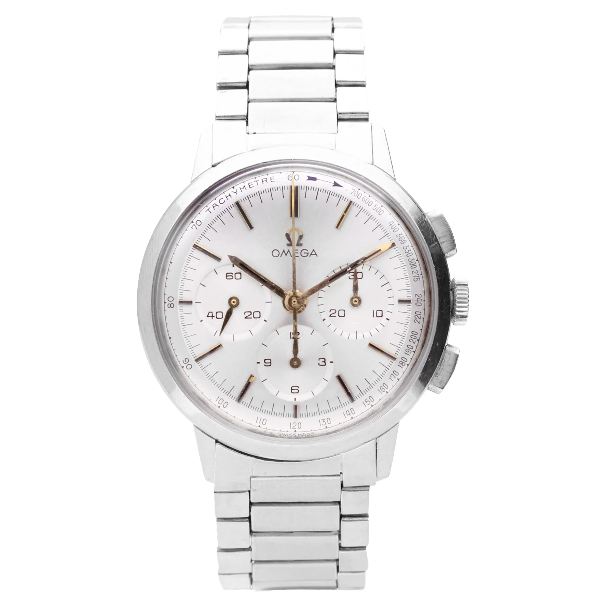 Stainless steel OMEGA chronograph wristwatch. Made 1964