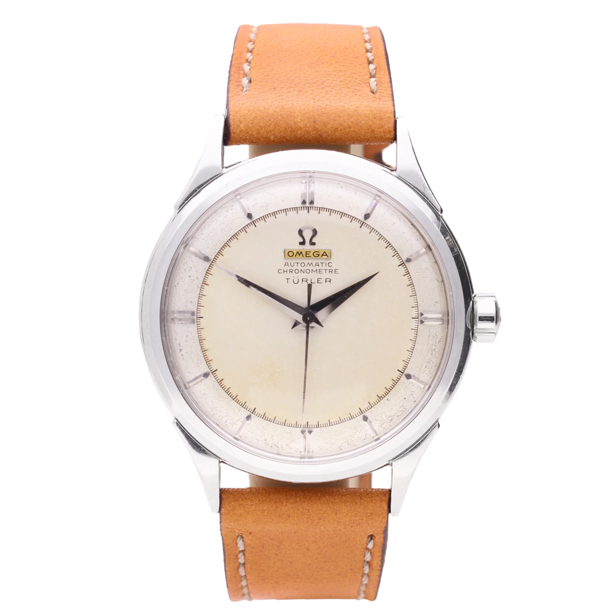 Stainless steel OMEGA Chronomètre automatic wristwatch, retailed by TÜRLER. Made 1952