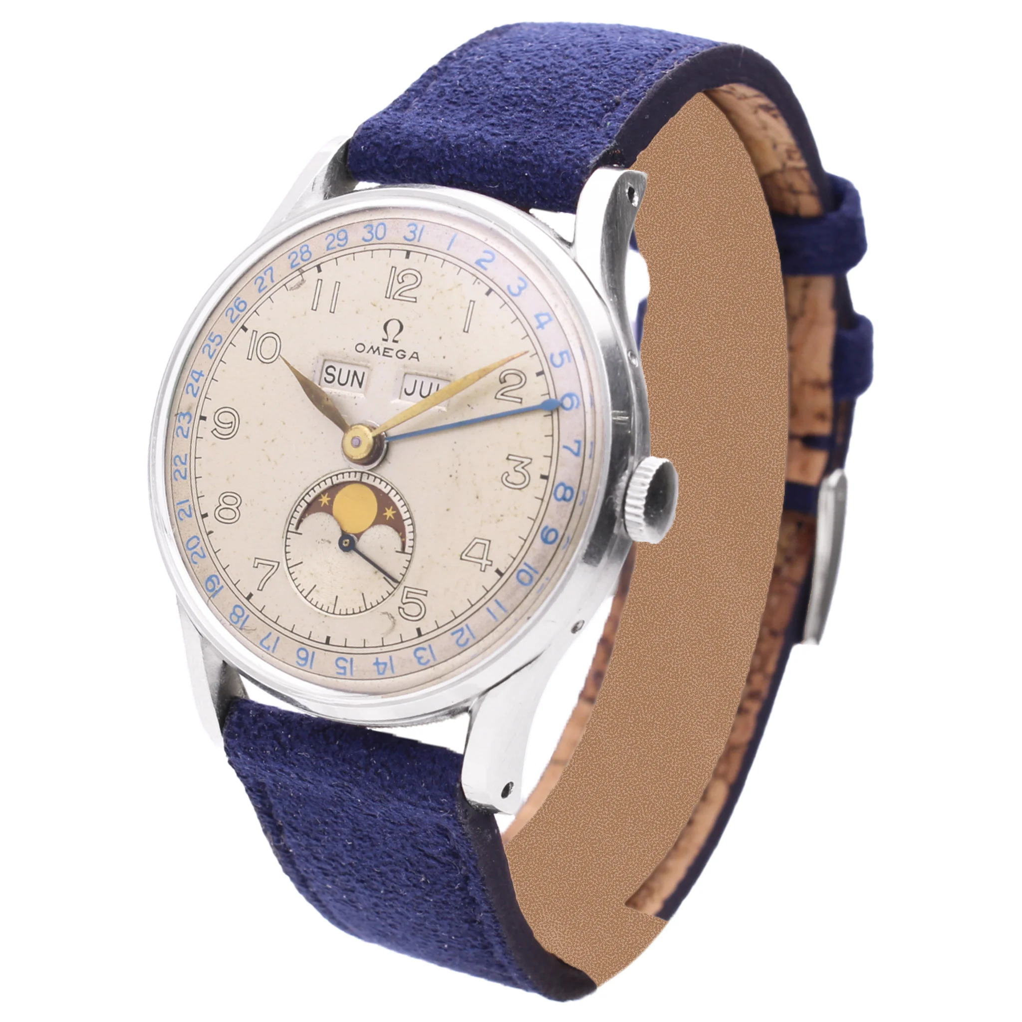 Stainless steel OMEGA Cosmic Triple Date Calendar wristwatch. Made 1948 - Image 2
