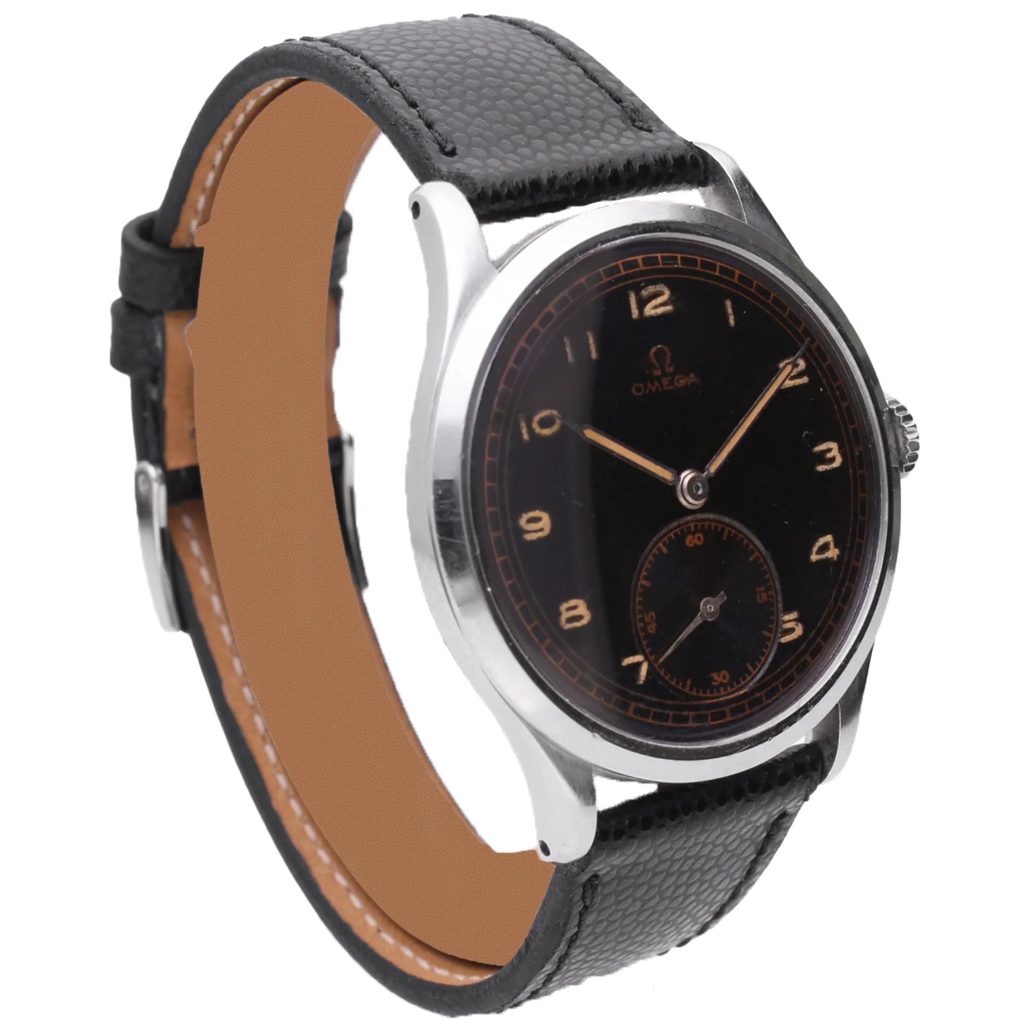 Stainless steel OMEGA dress watch with black dial. Made 1941 - Image 3