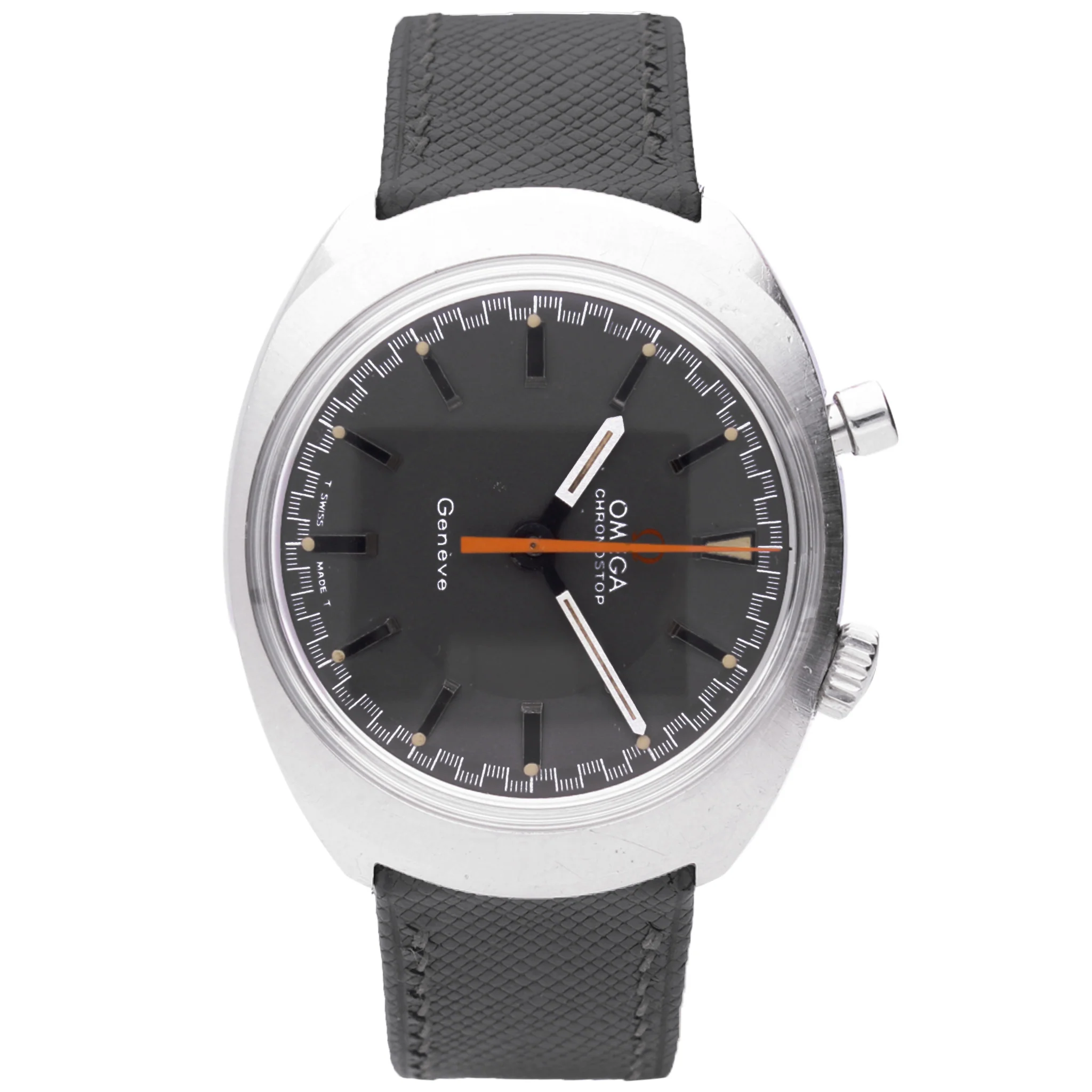 Stainless steel OMEGA Genève Drivers chronostop wristwatch. Made 1963