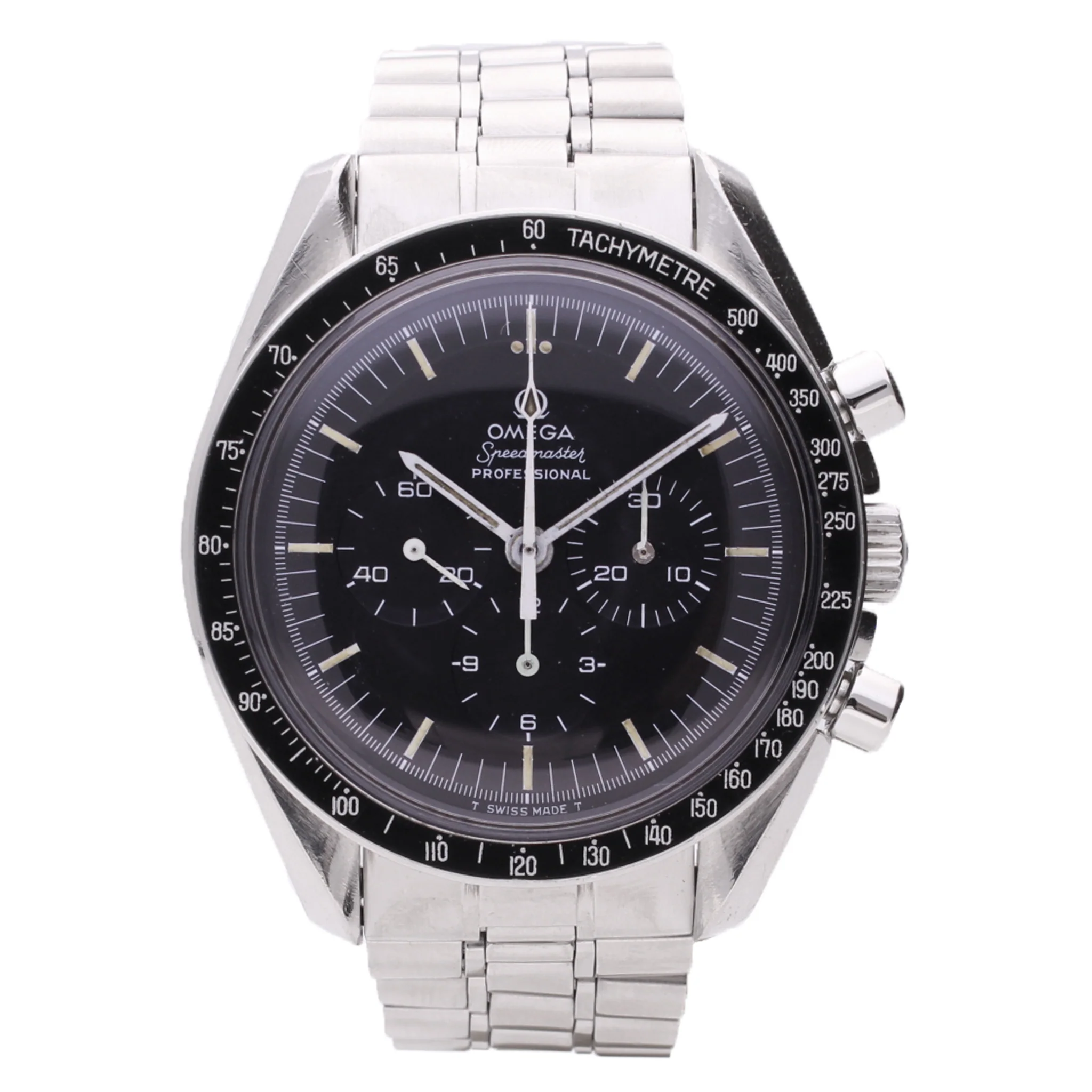 Stainless steel OMEGA ref. 145.022 APOLLO XI Speedmaster Professional chronograph wristwatch. Made 1971