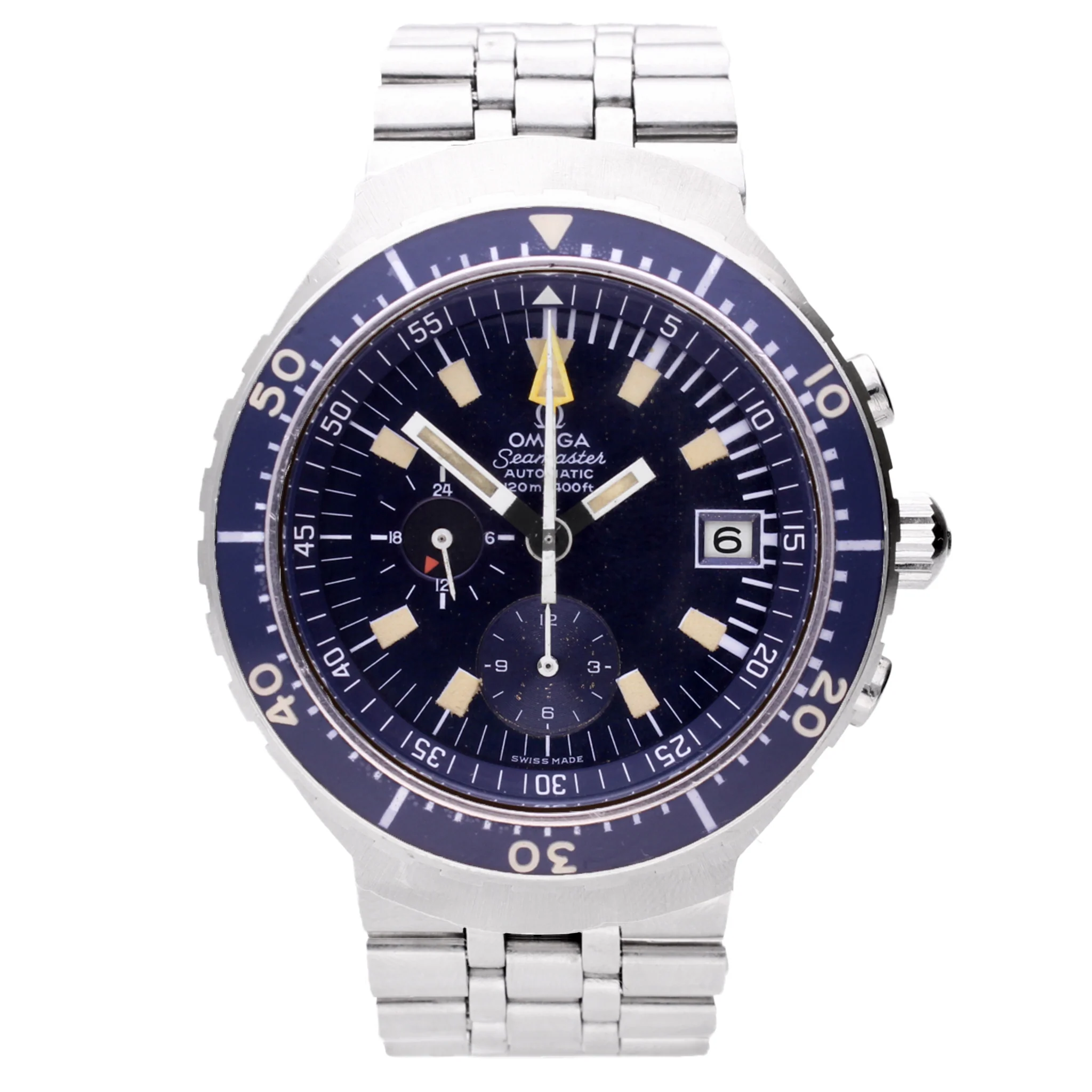 Stainless steel OMEGA Seamaster 'Big Blue' chronograph wristwatch. Made 1974