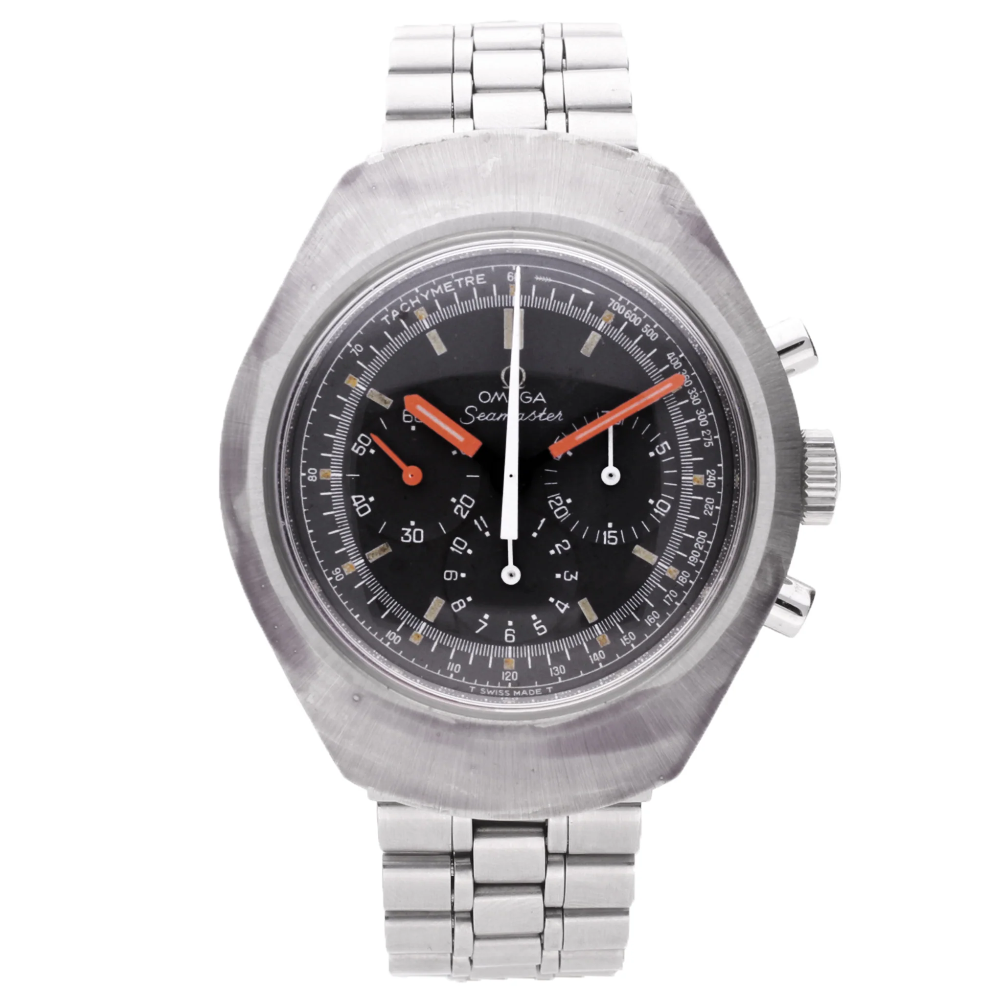 Stainless steel OMEGA Seamaster 'Flat jedi' chronograph wristwatch. Made 1971