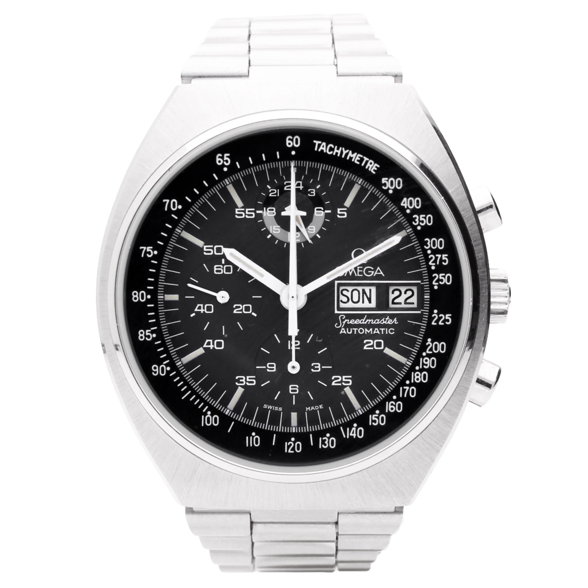 Stainless steel OMEGA Speedmaster Mark IV Professional chronograph wristwatch. Made 1982