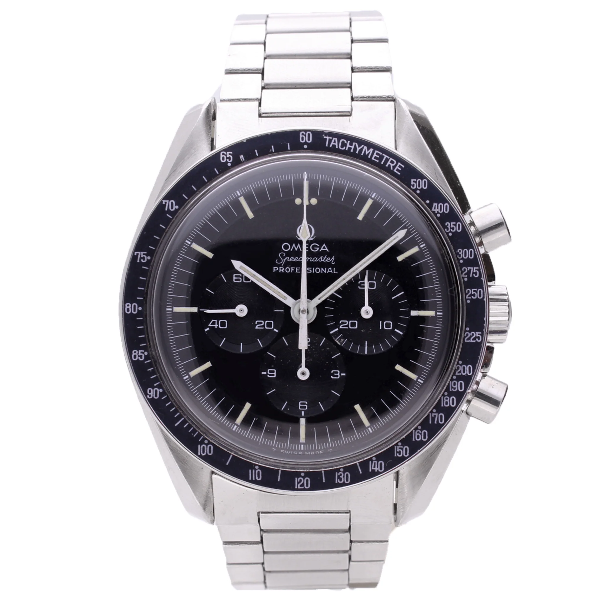 Stainless steel OMEGA ref. 145.022 Speedmaster Professional chronograph wristwatch. Made 1971