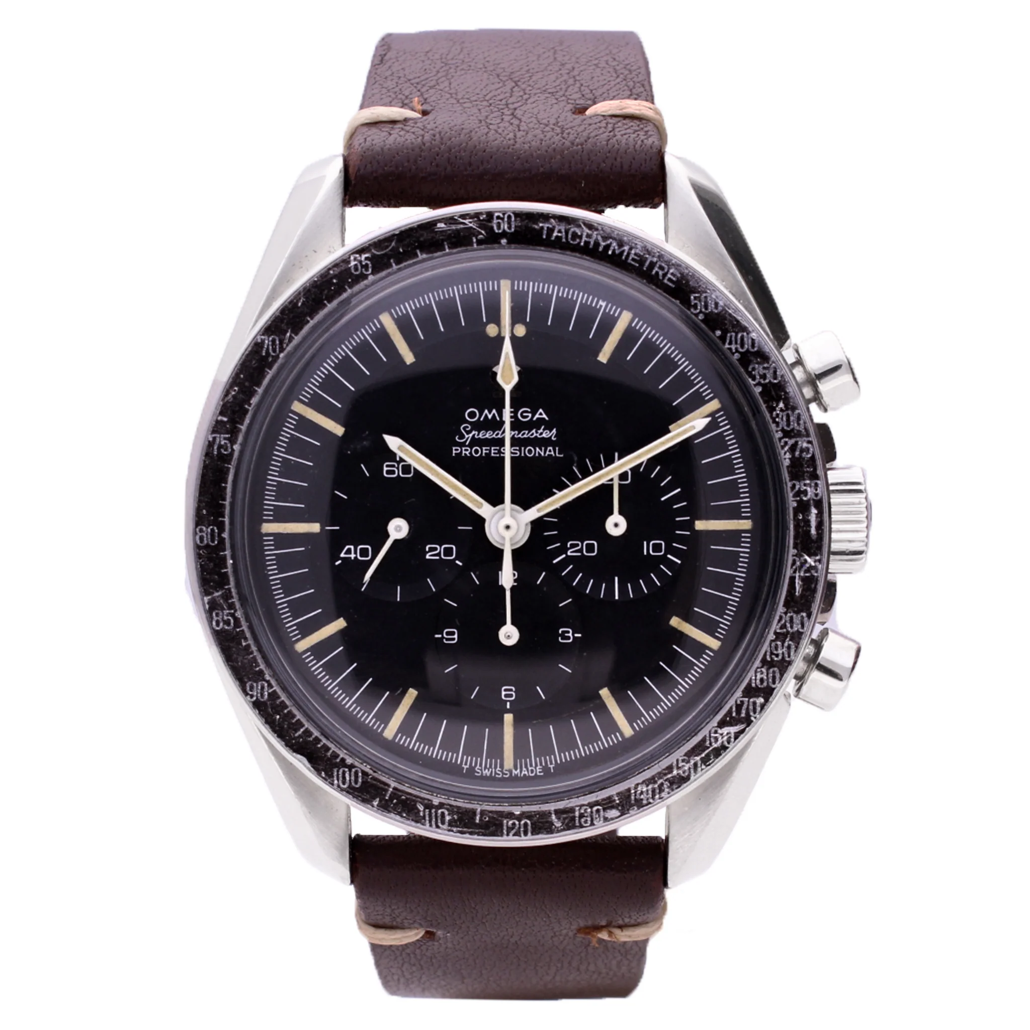 Stainless steel OMEGA ref. 105.012 Speedmaster Professional chronograph wristwatch. Made 1967