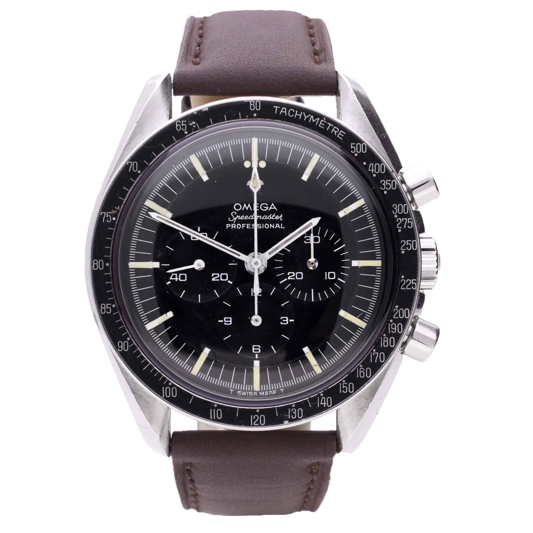 Stainless steel OMEGA ref. 145.012 Speedmaster Professional chronograph. Made 1968