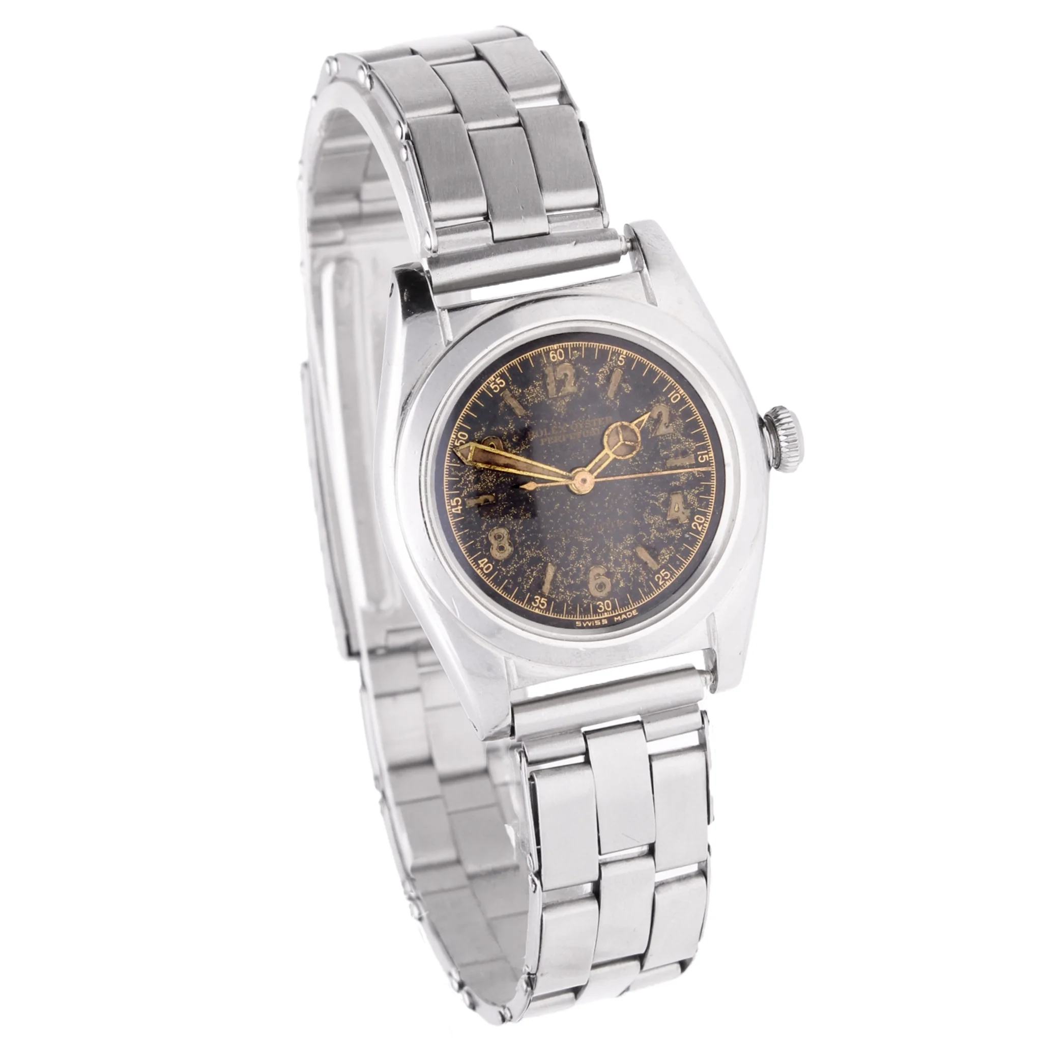 Stainless steel Rolex ref. 2940 'Bubbleback' Oyster Perpetual bracelet watch with black dial. Made 1940 - Image 3